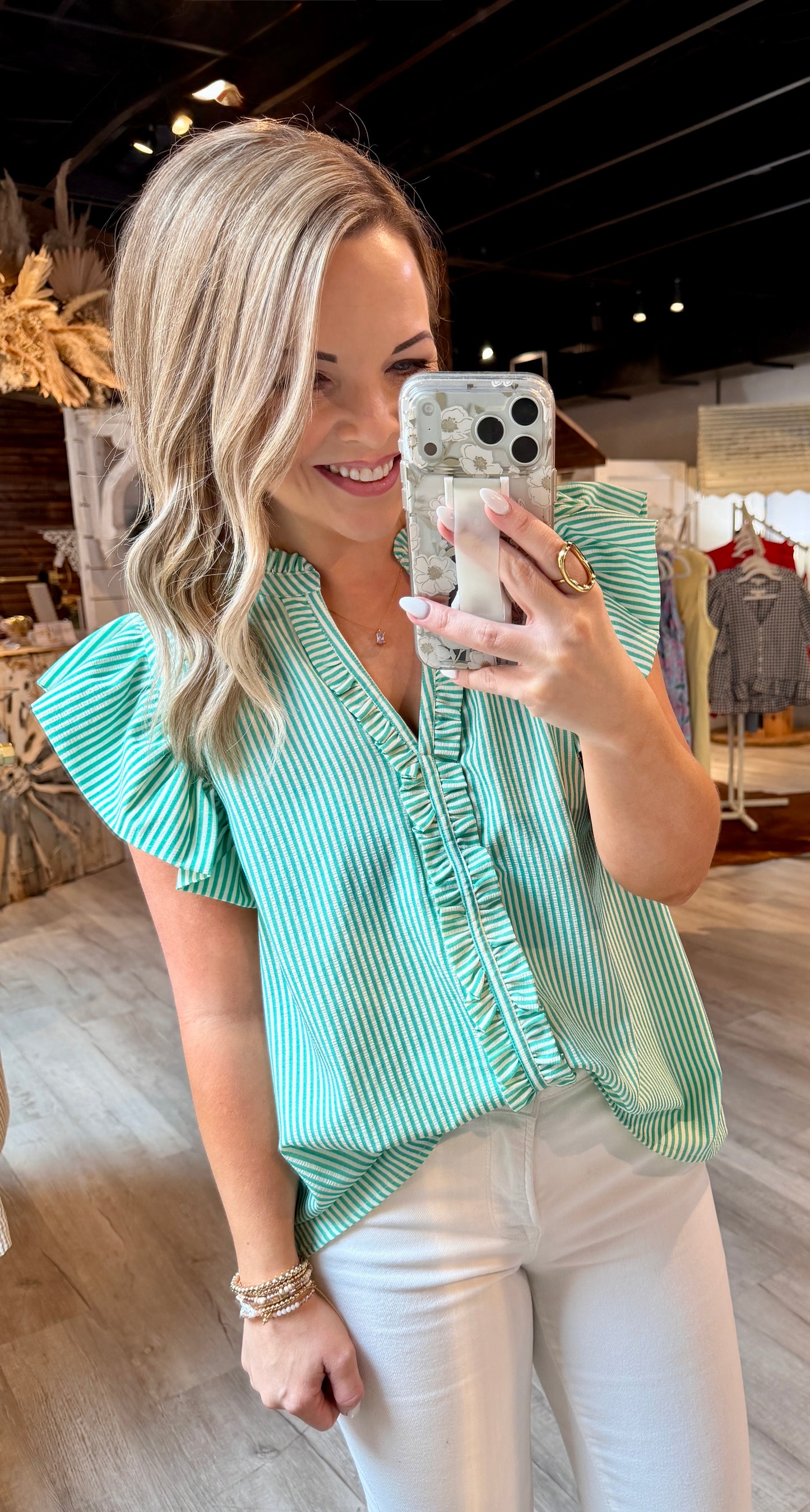 Green/White Striped Dressy Top
