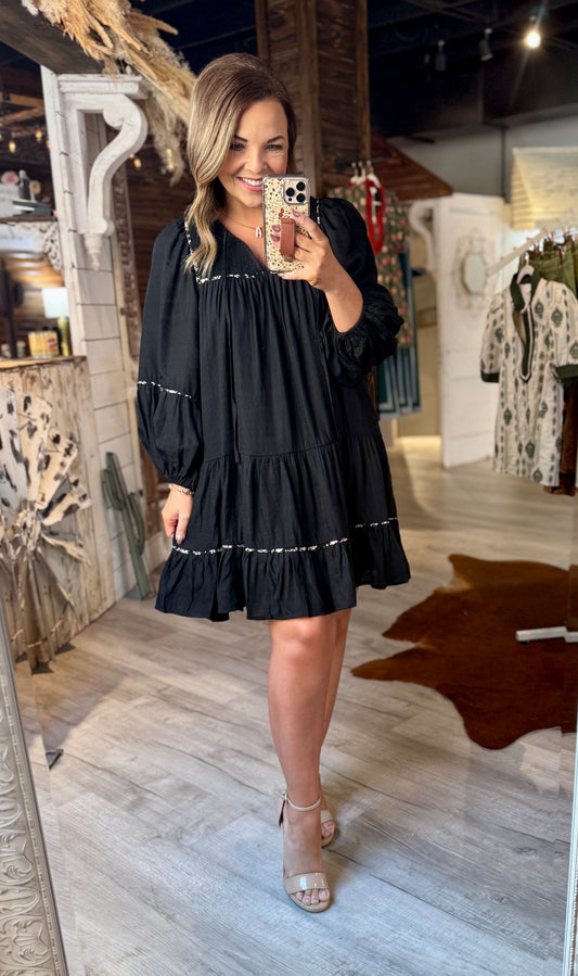 Black Floral Detail Dress