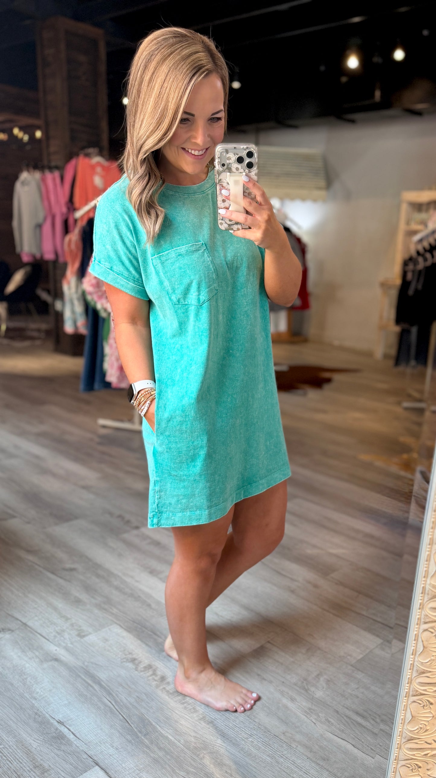 Green Halo Washed Tshirt Dress