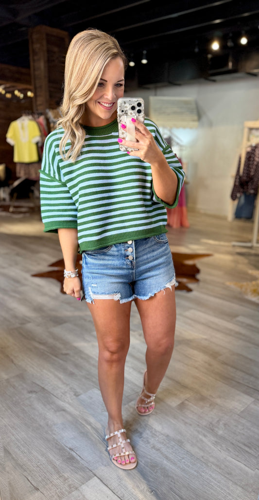 Green/Blue Knit Top