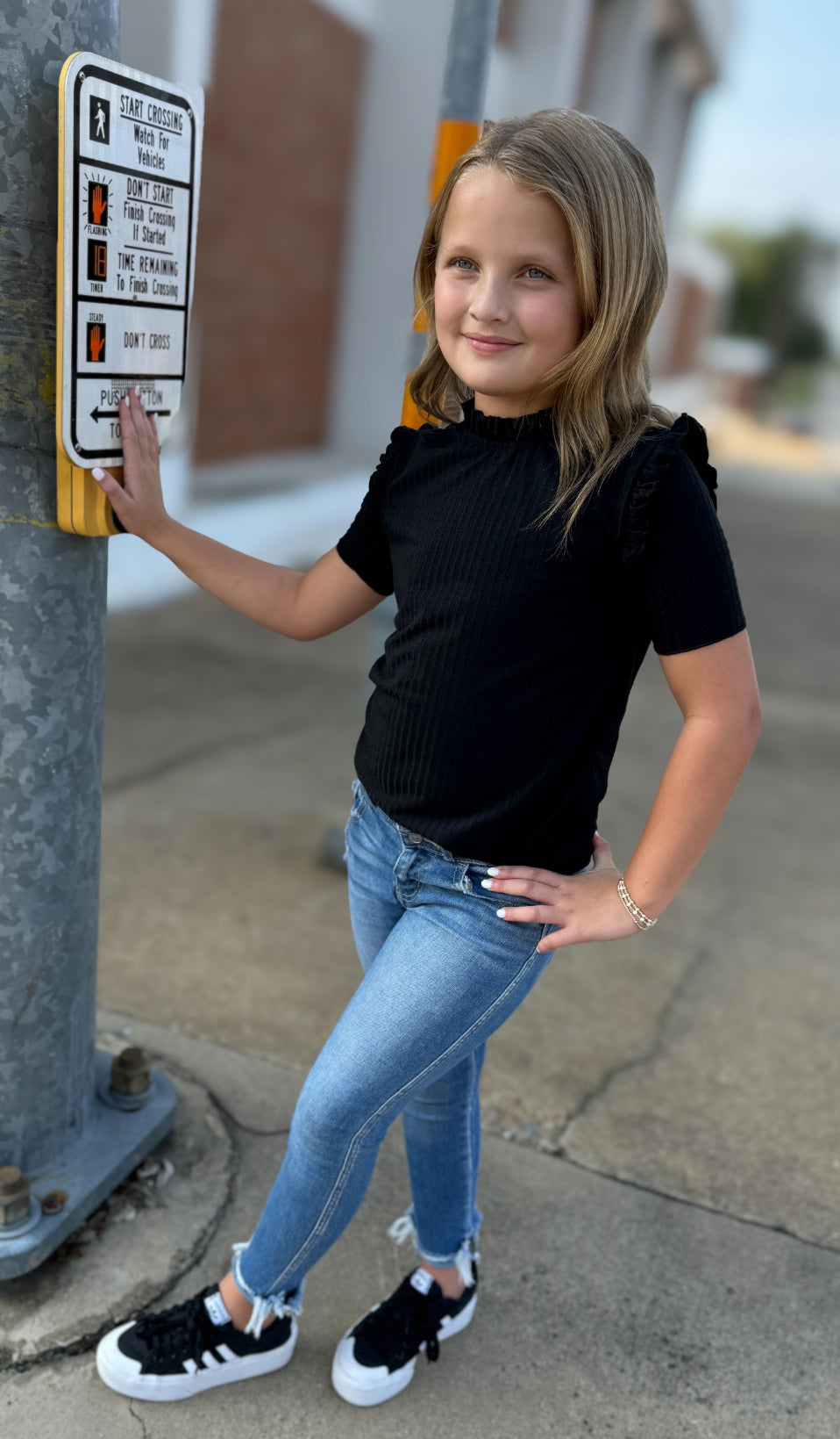 Girls Black Ruffle Top