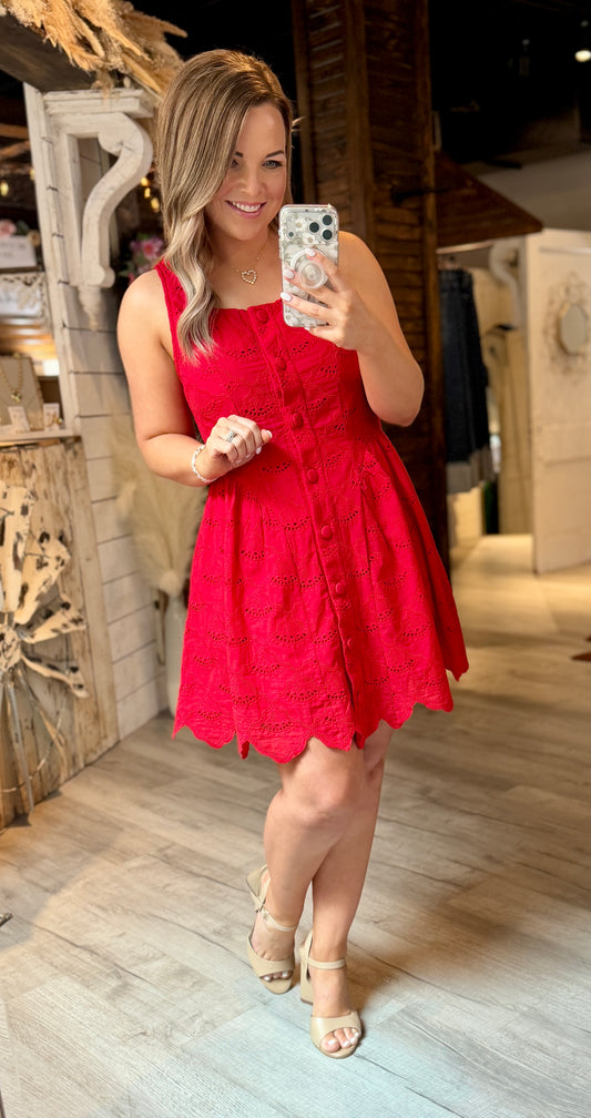Red Eyelet Lace Dress