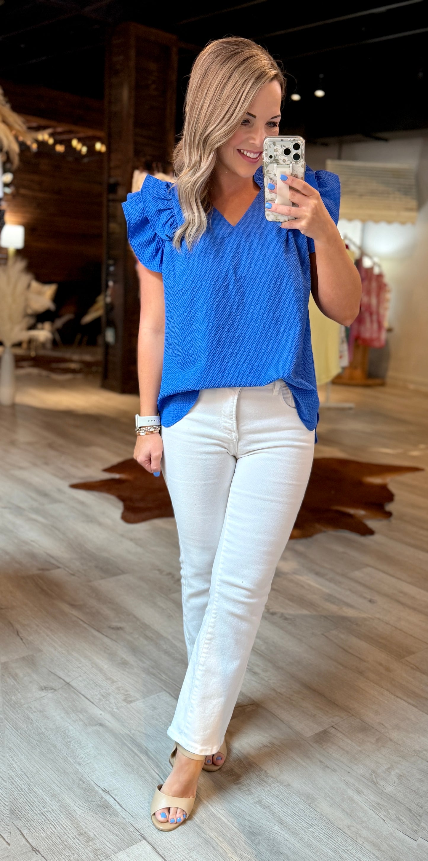 Blue Ocean Ruffle Sleeve Top