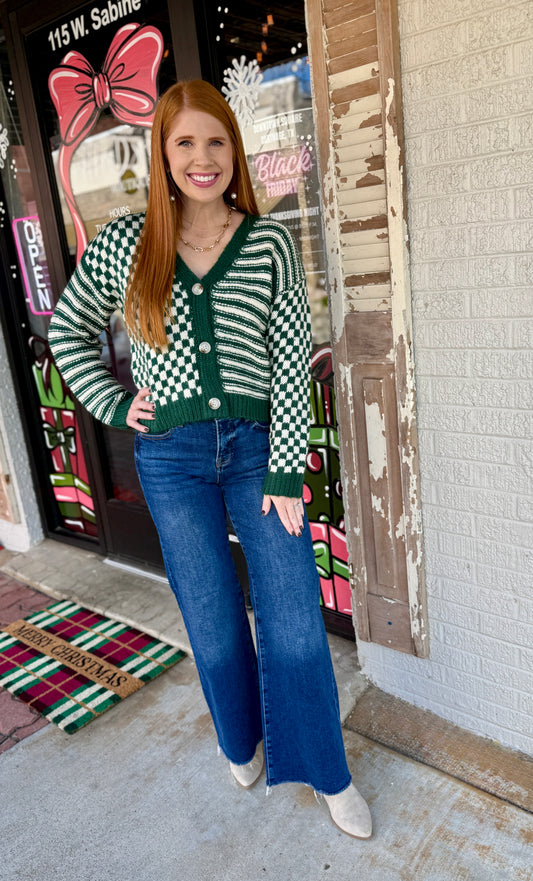 Dark Green/Cream Checkered Cardigan