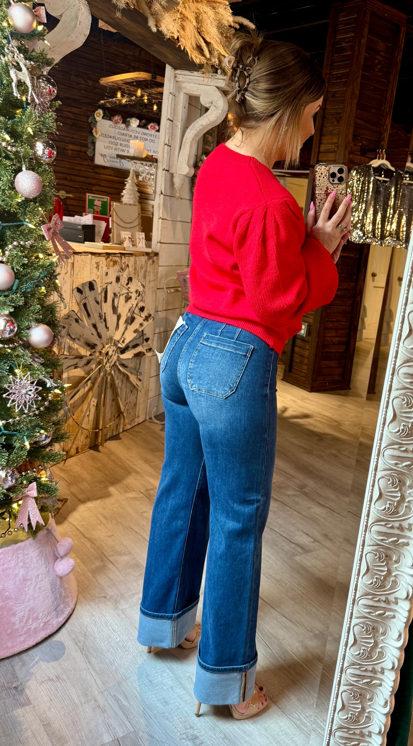 Risen Button Pocket Cuffed Denim