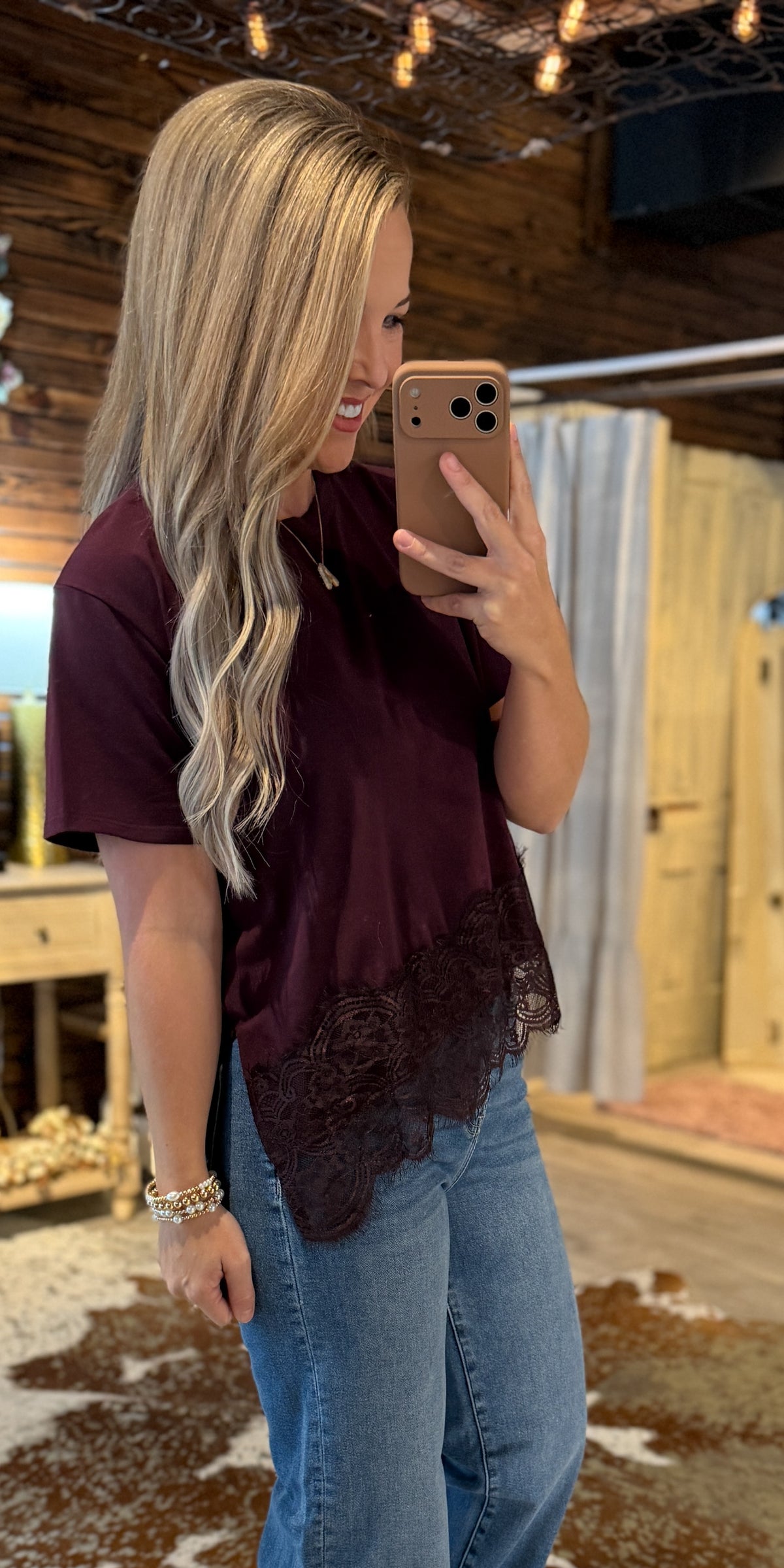 Plum Lace Trim Top