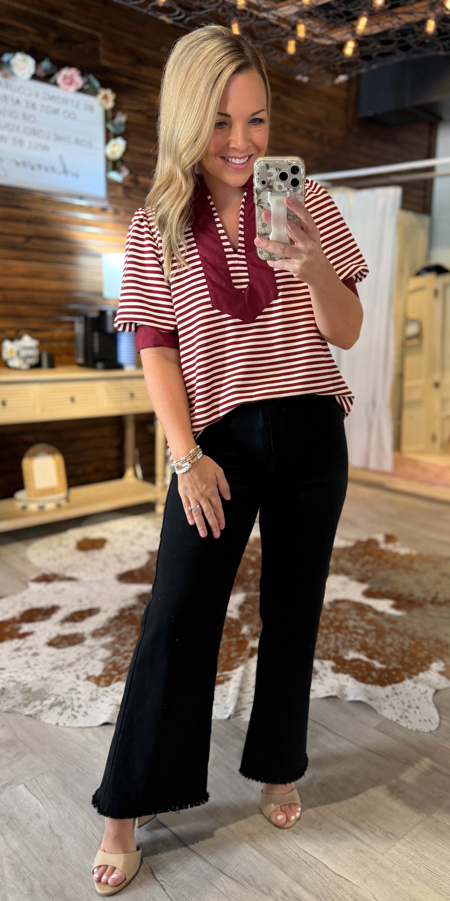 Maroon Striped Dressy Top