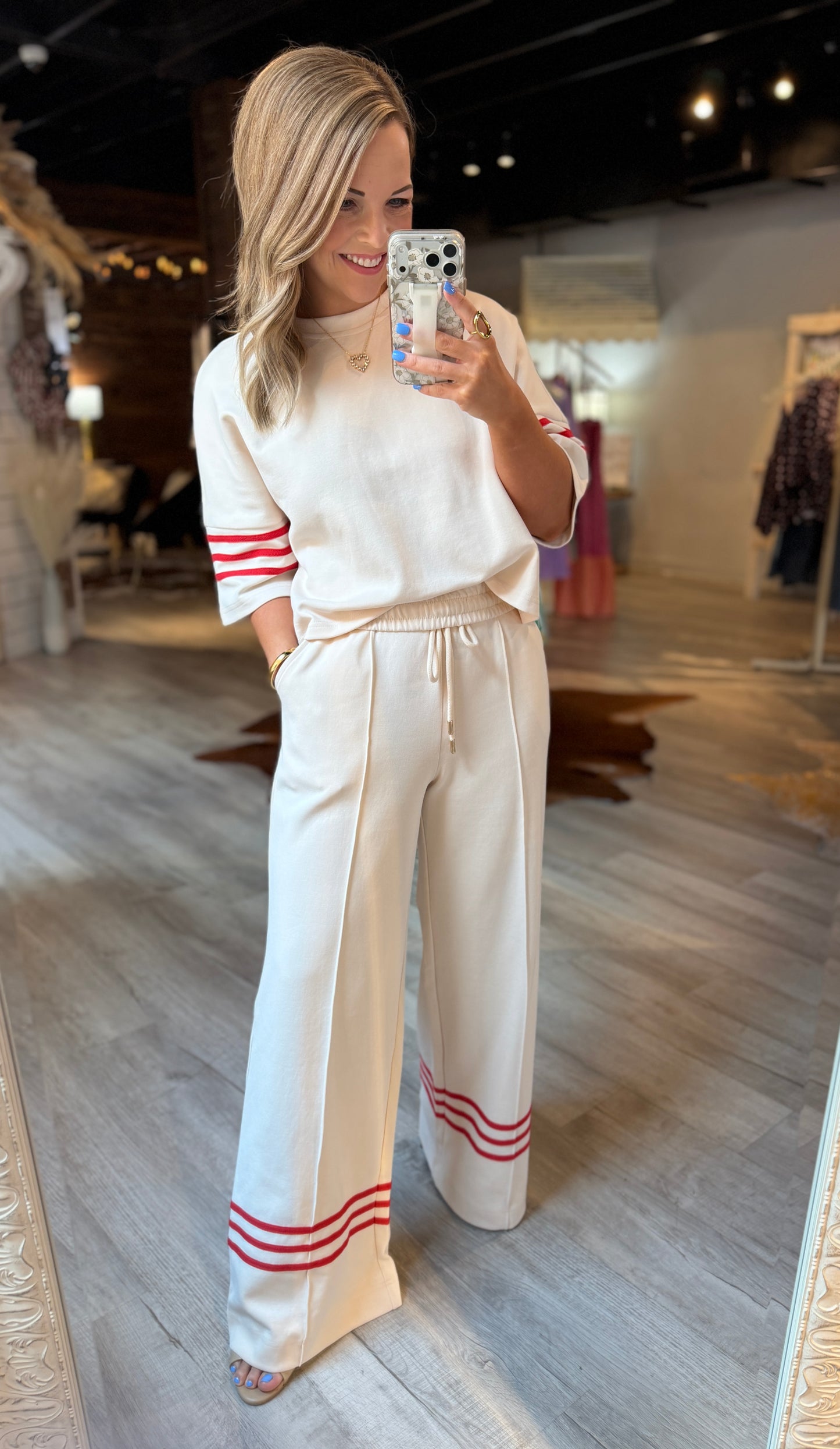 Ivory/Red Striped Set