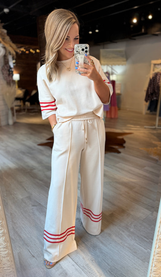 Ivory/Red Striped Set