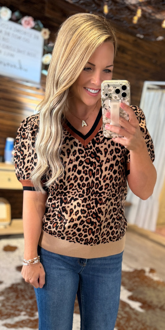 Black/Brown Leopard Sweater Top