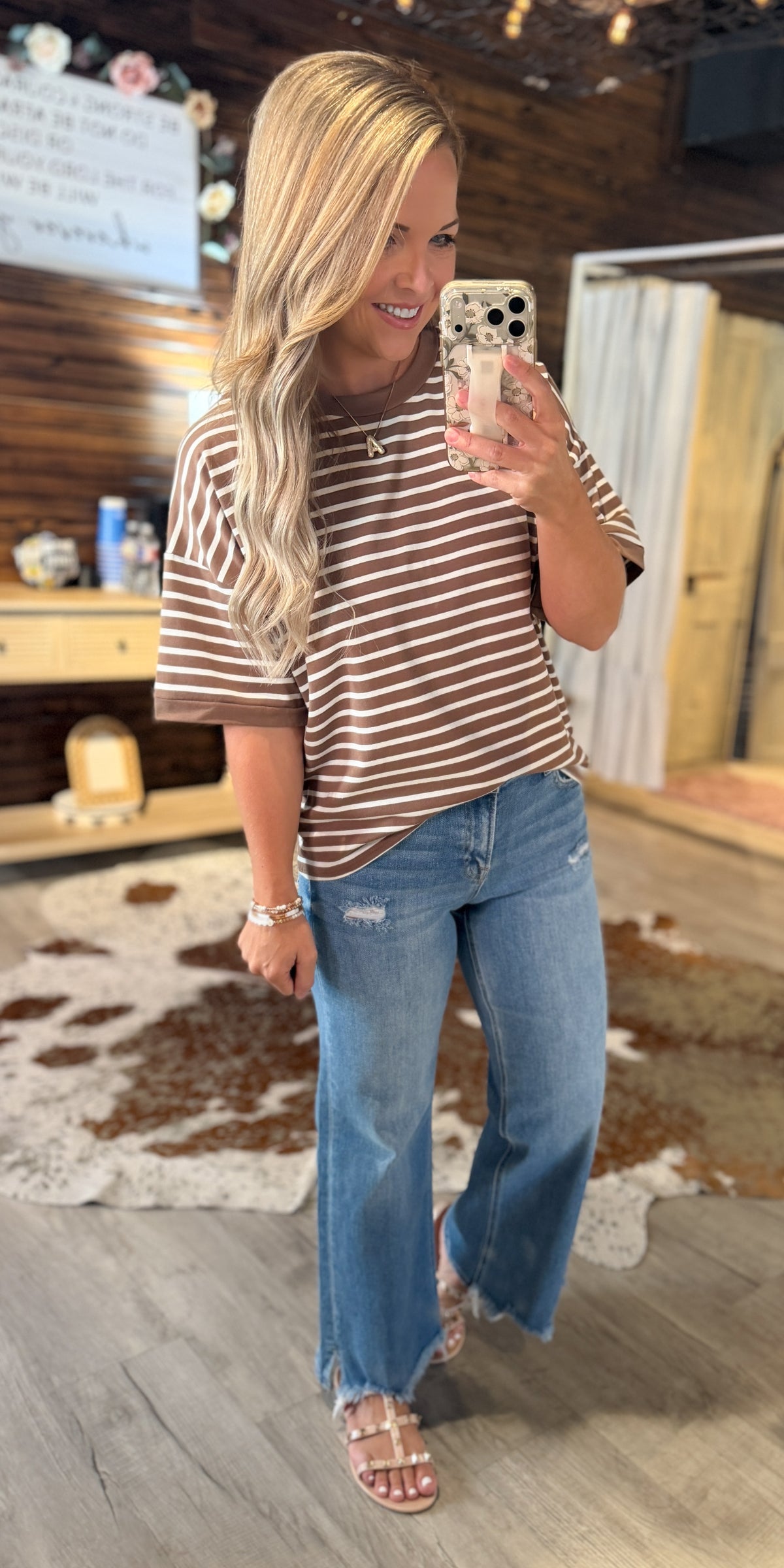 Mocha Beige Striped Top