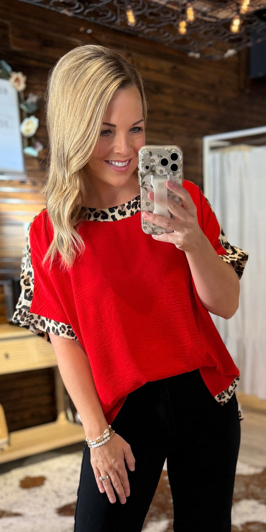 Red Leopard Detail Top