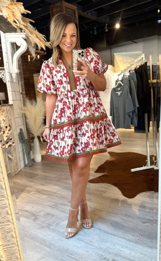 Taupe Rust Floral Dress