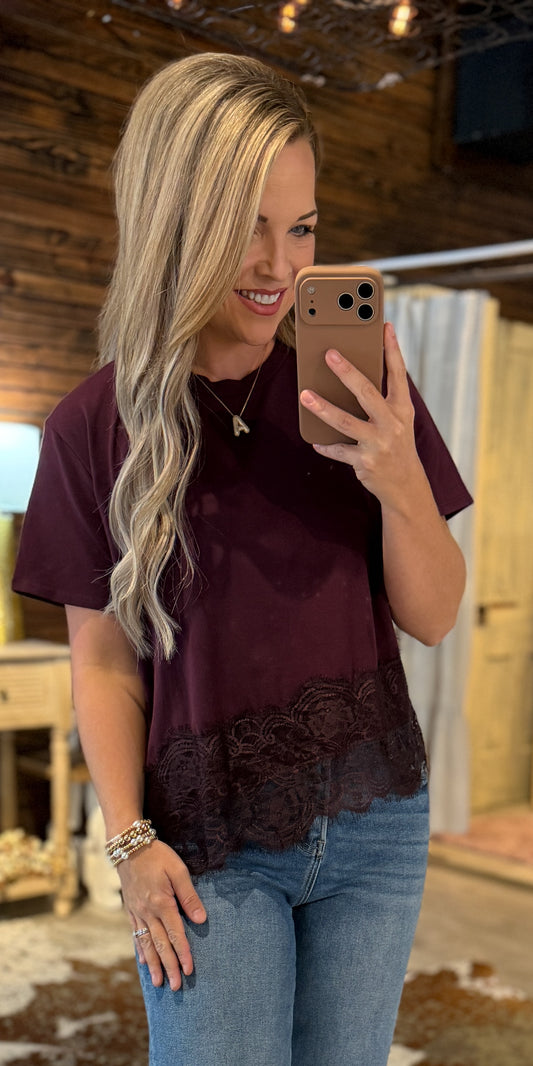 Plum Lace Trim Top