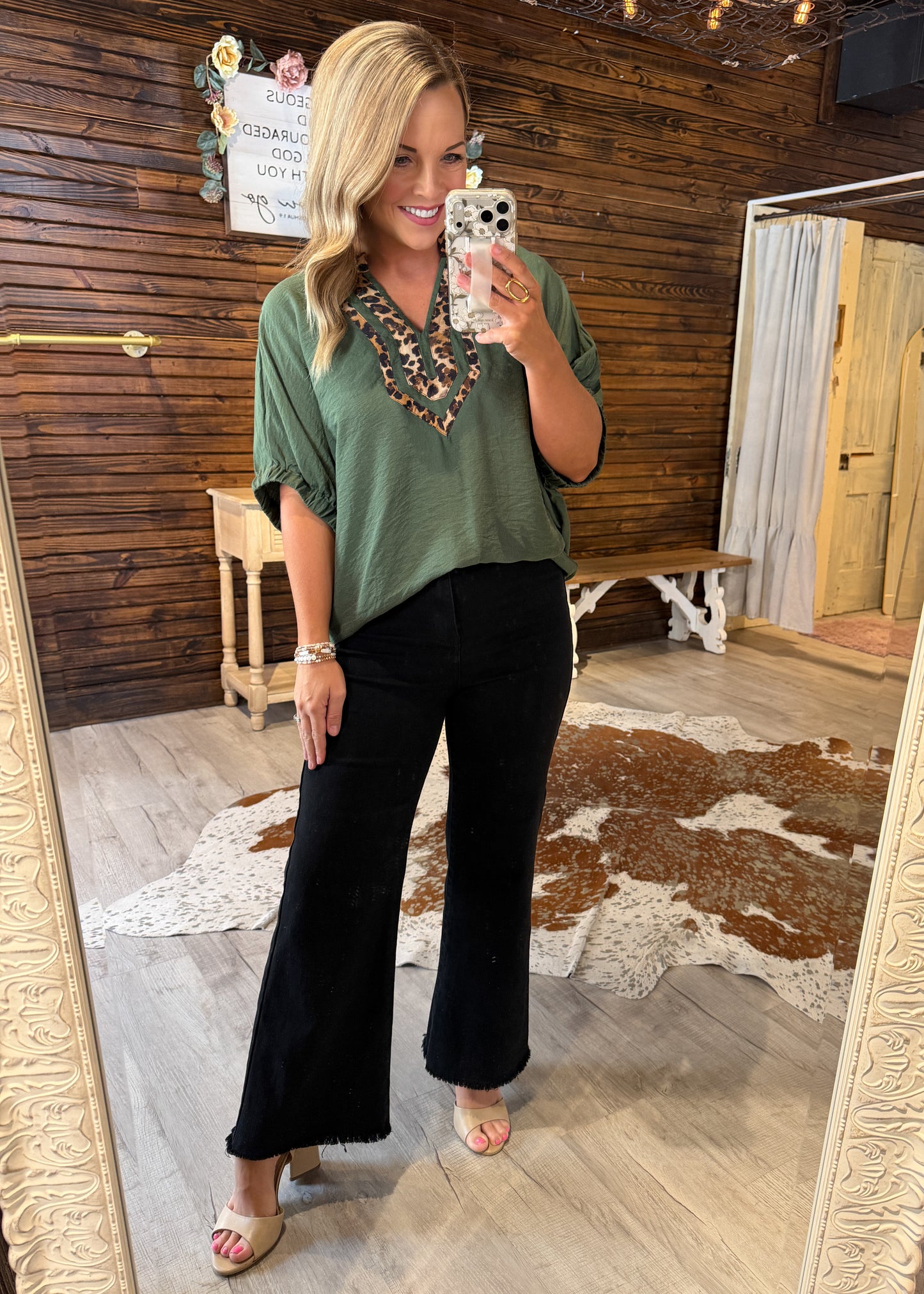 Olive Leopard Detail Top