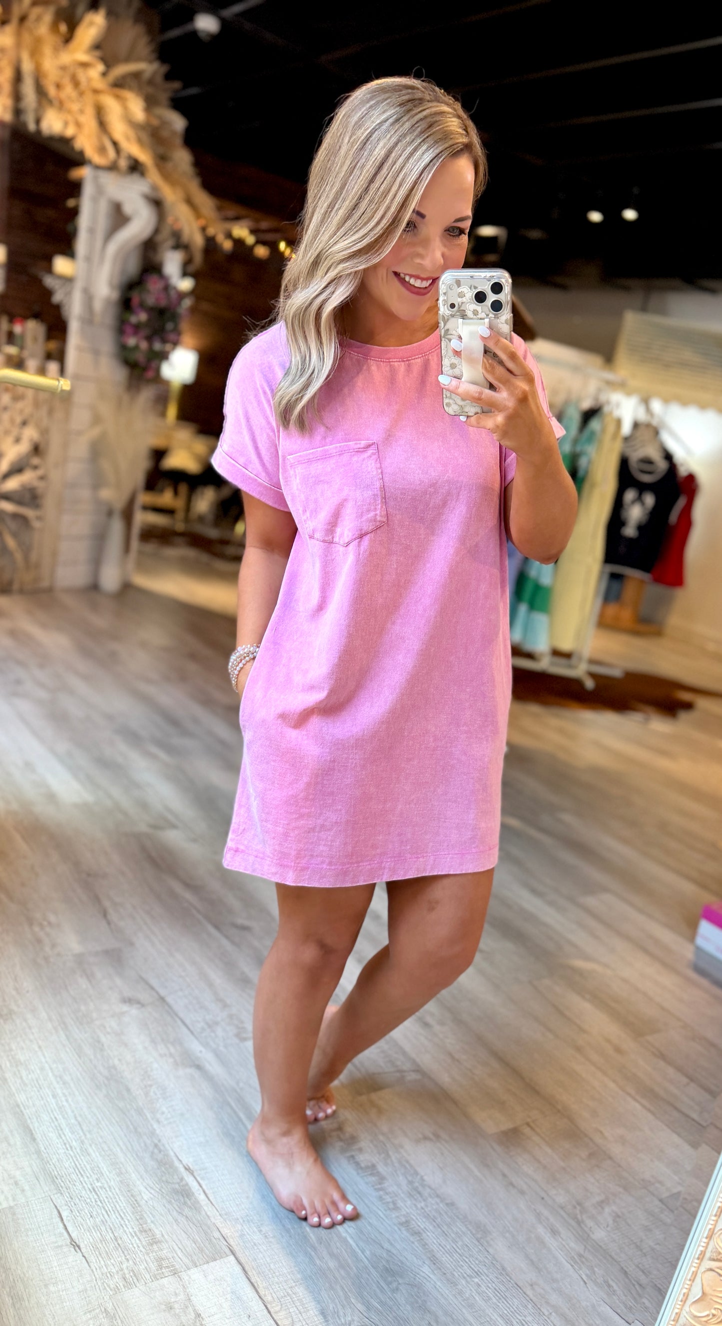 Candy Pink Washed T-Shirt Dress
