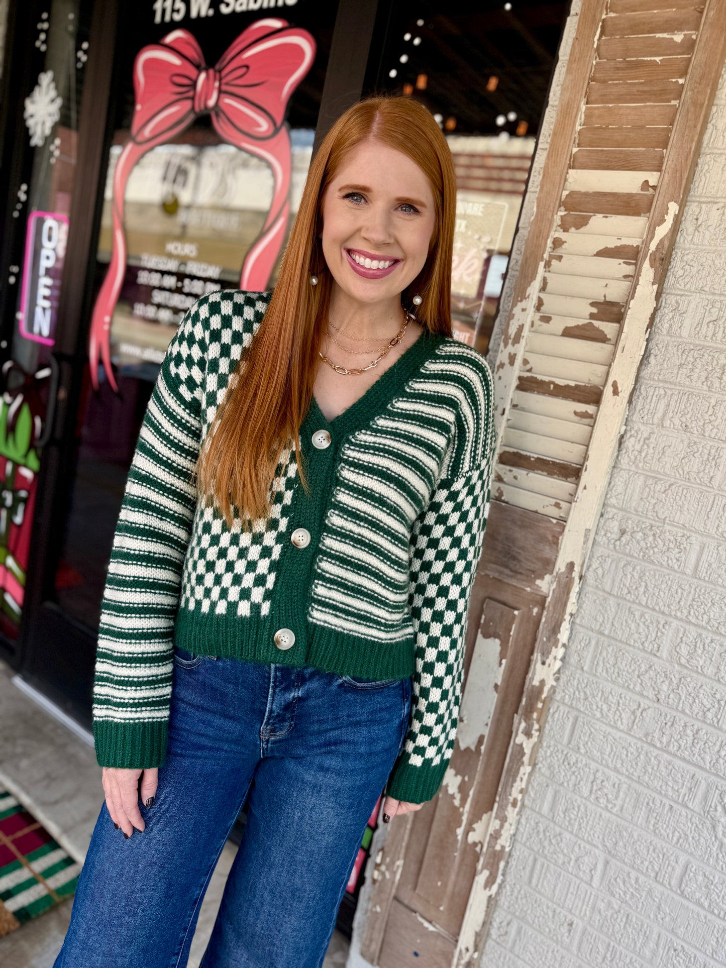 Dark Green/Cream Checkered Cardigan