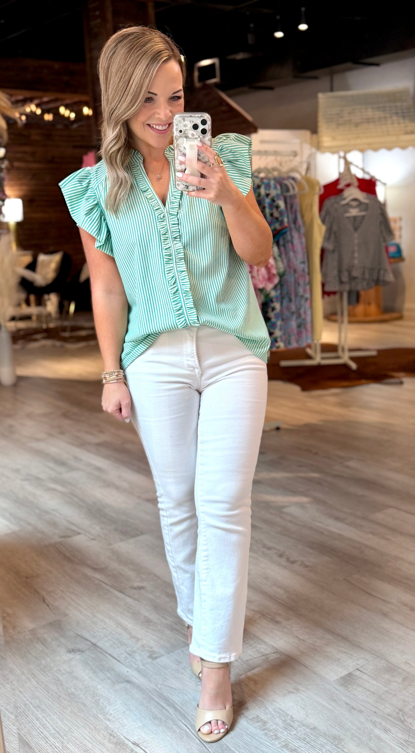 Green/White Striped Dressy Top