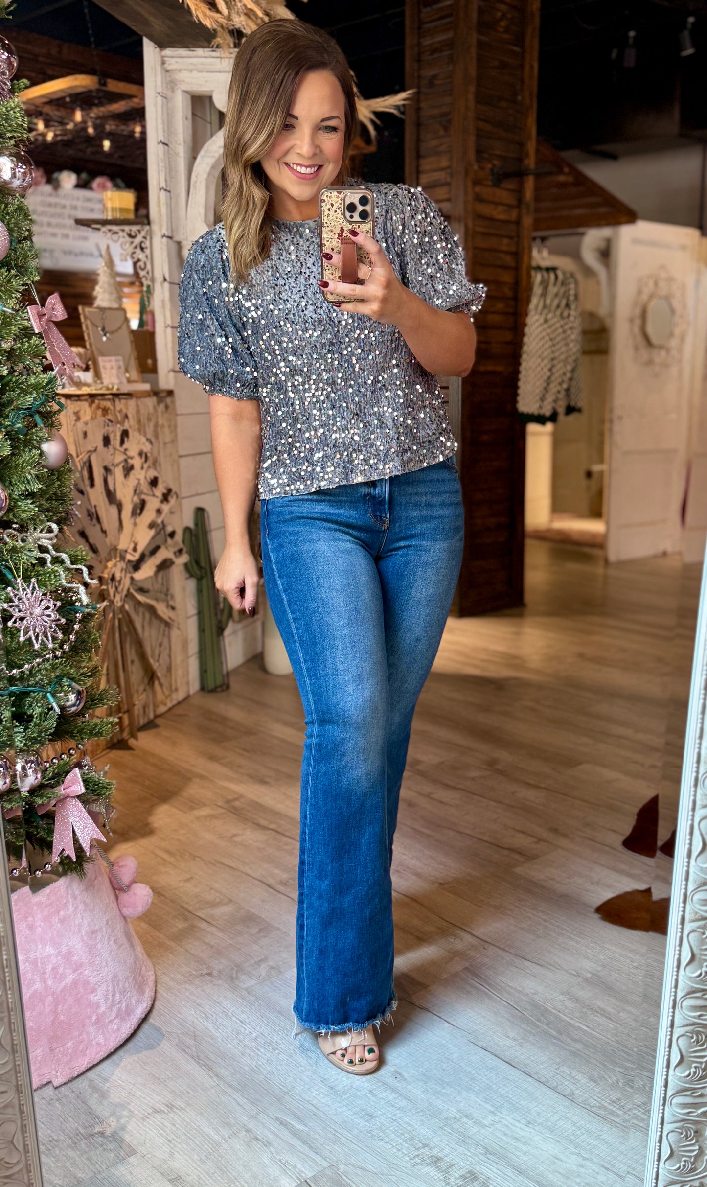 Silver Velvet Sequin Top