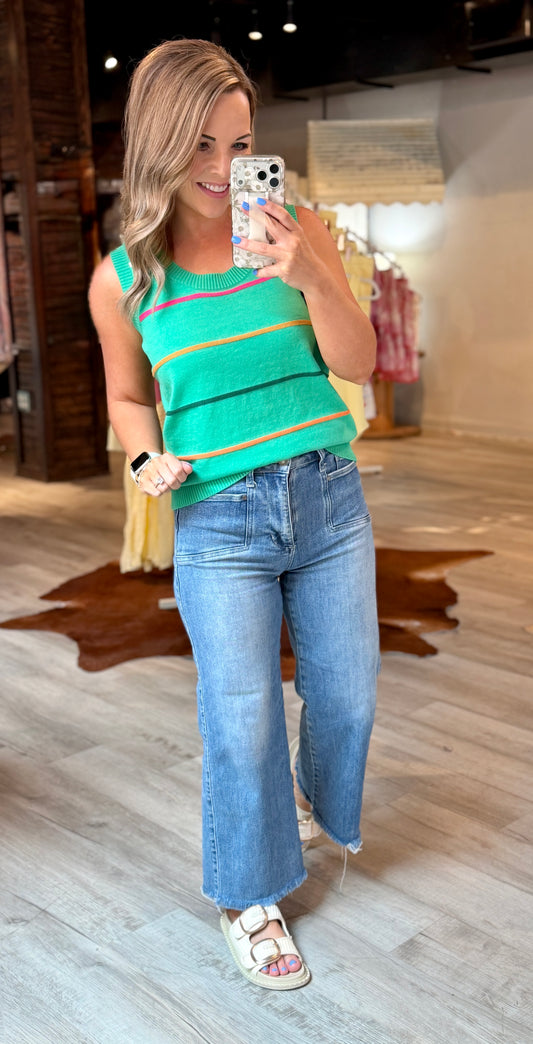 Green Striped Knit Tank