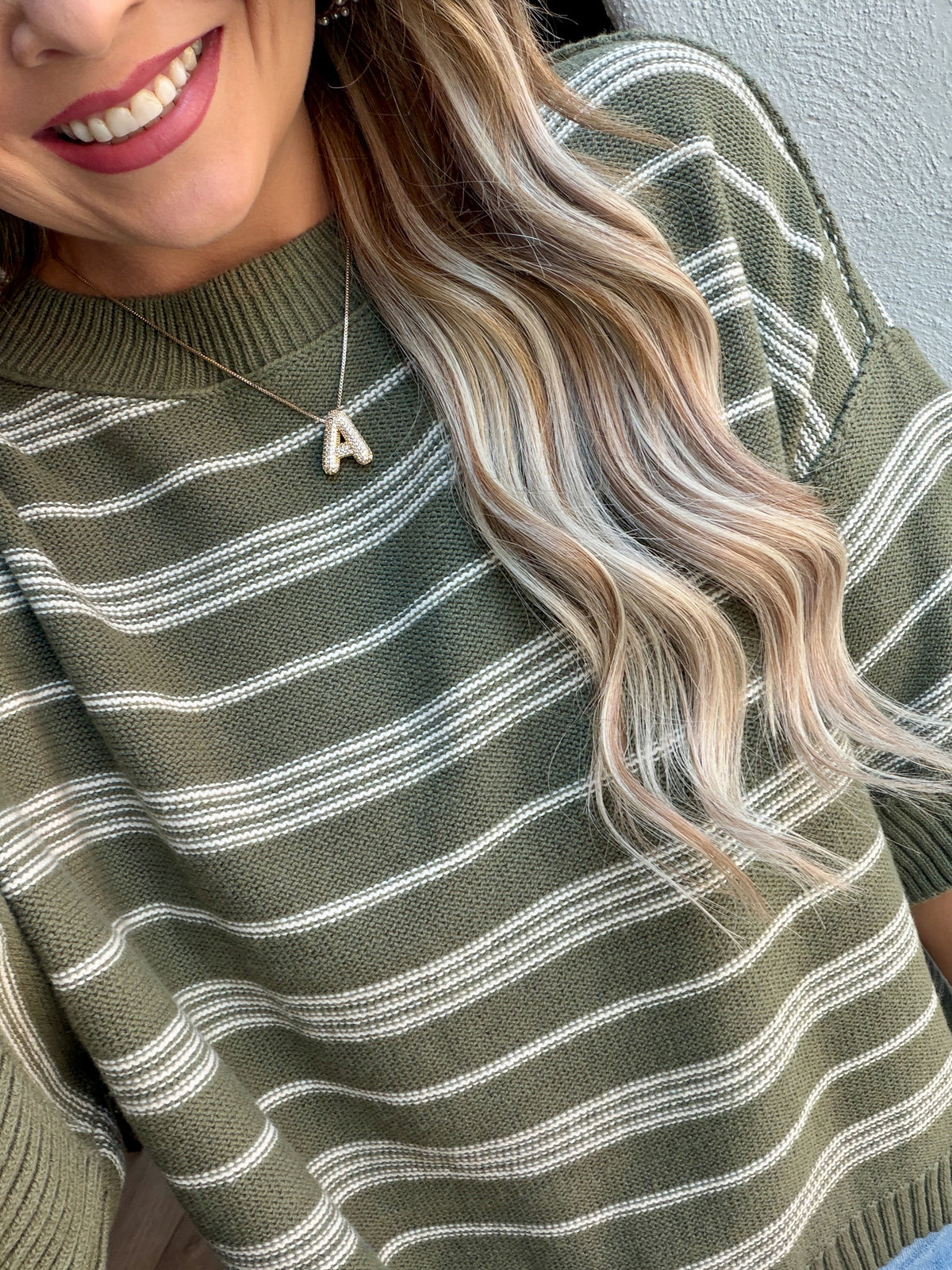 Olive Striped Knit Sweater Top