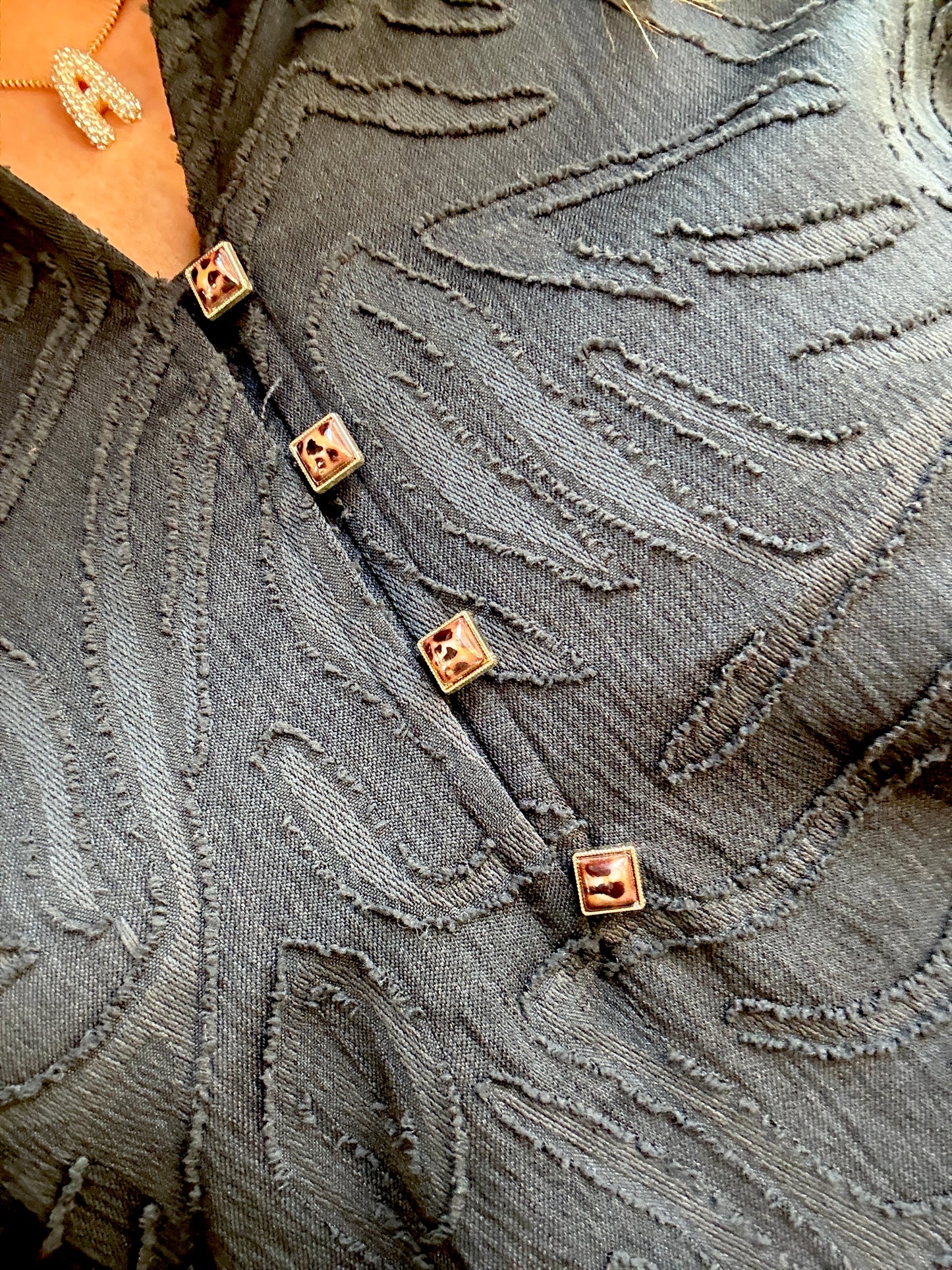 Black Dressy Leopard Button Top