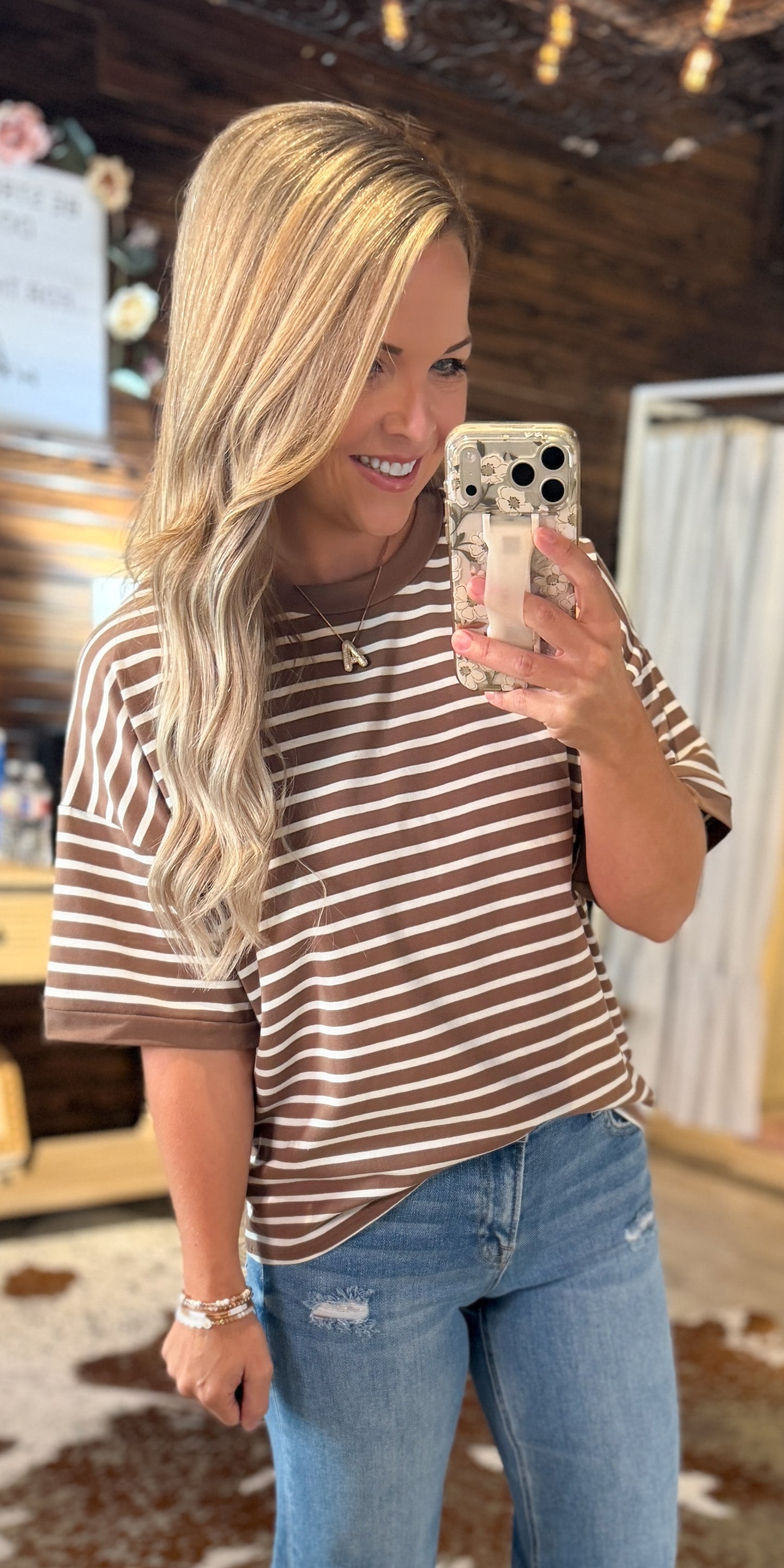 Mocha Beige Striped Top