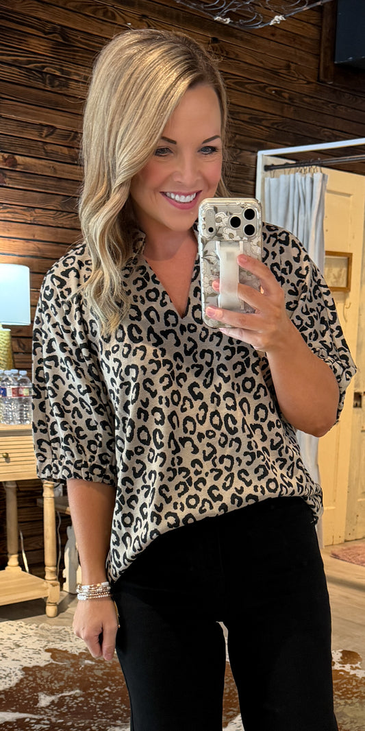 Oatmeal Leopard Top