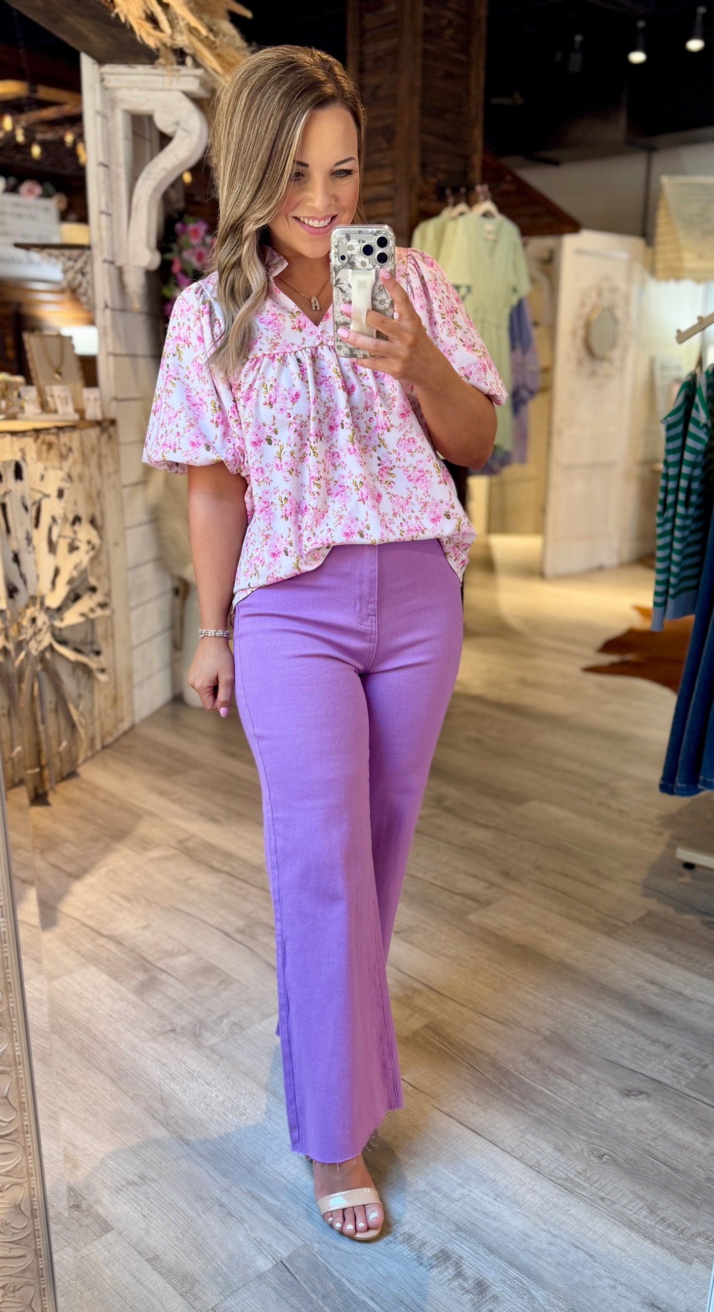 Pink Floral Frilled Top