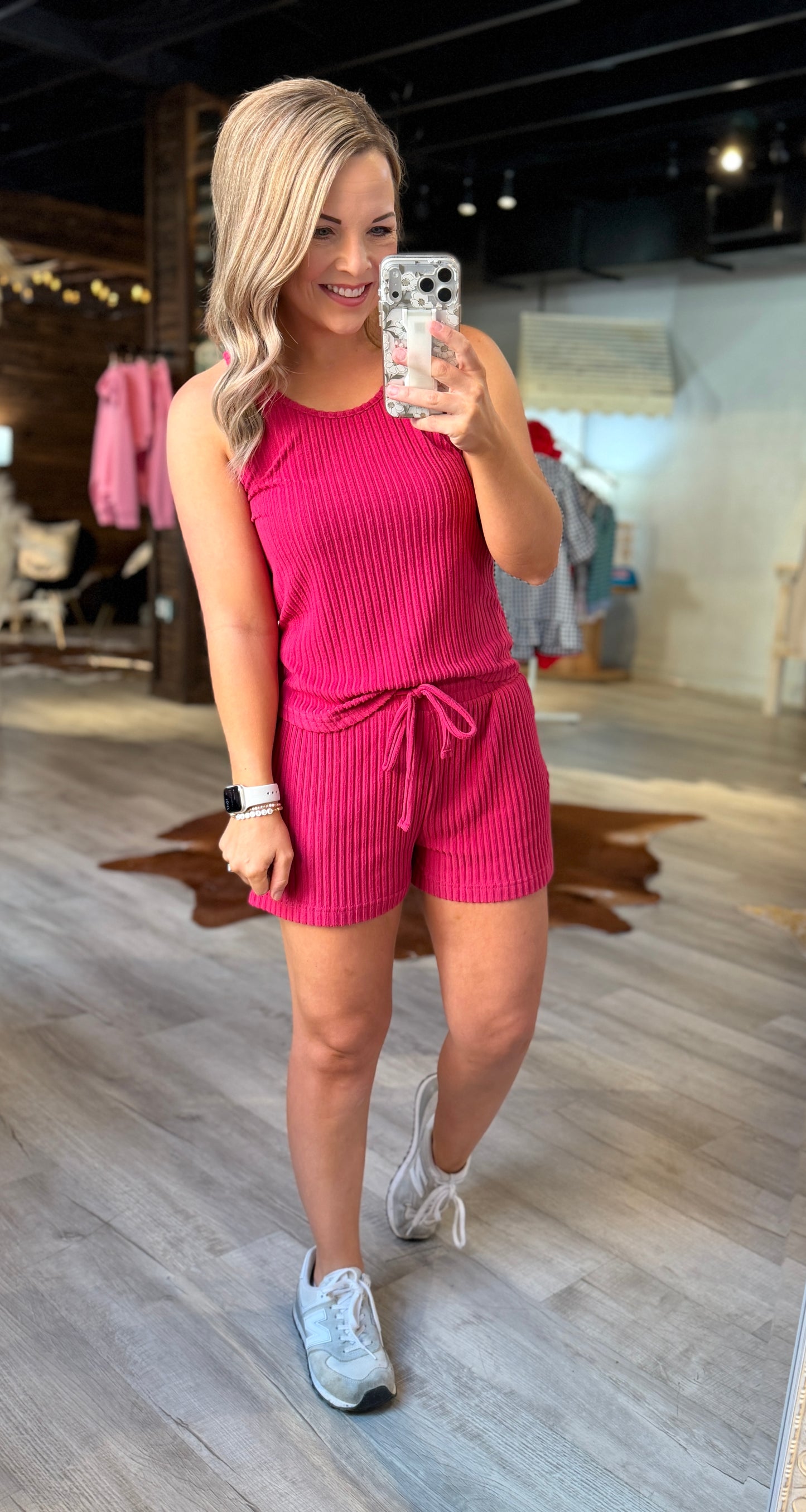 Plum Pink Ribbed Tank Set