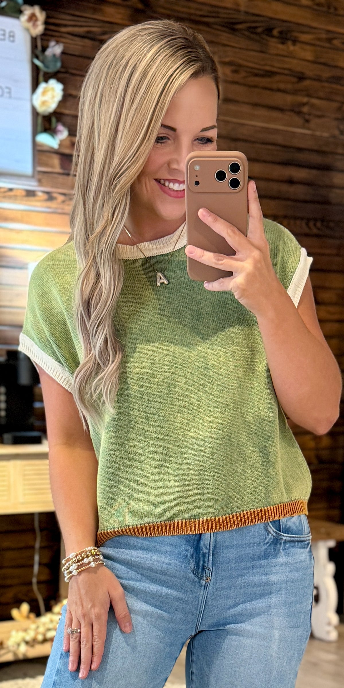 Emerald/Rust Sleeveless Sweater