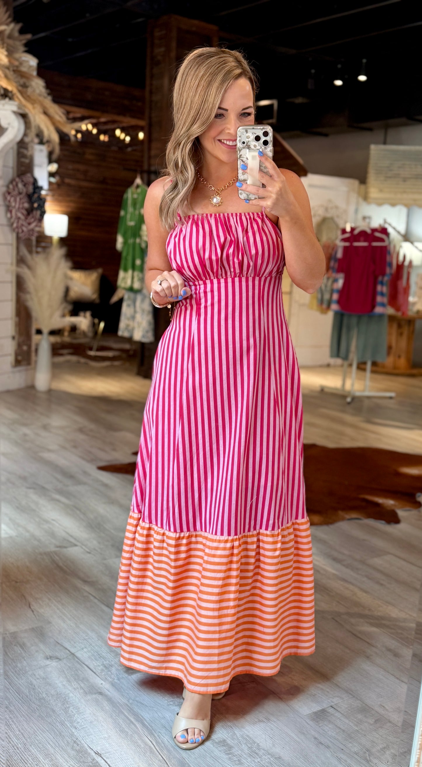 Hot Pink/Orange Striped Bow Dress
