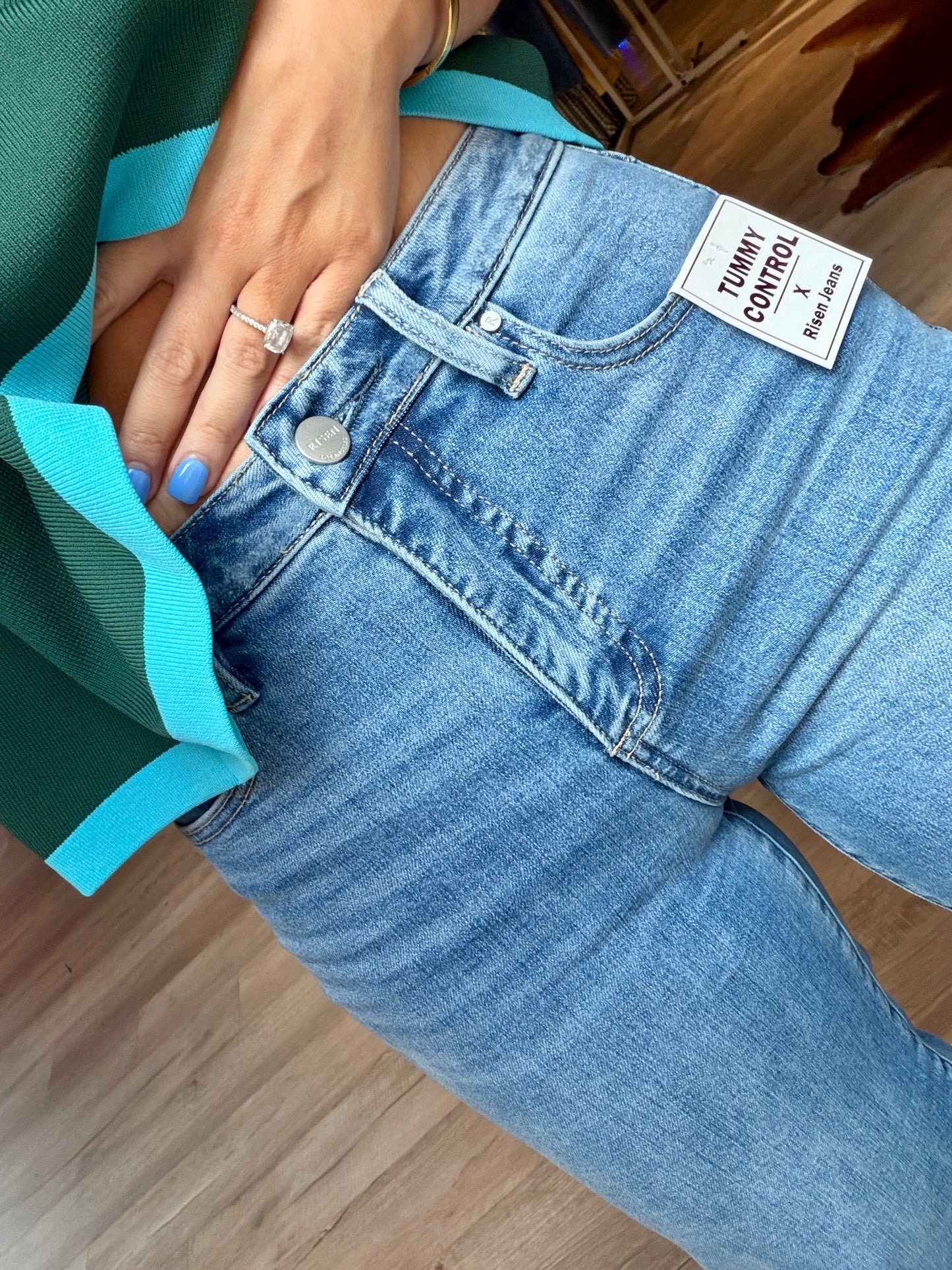 Risen Tummy Control Raw Hem Denim