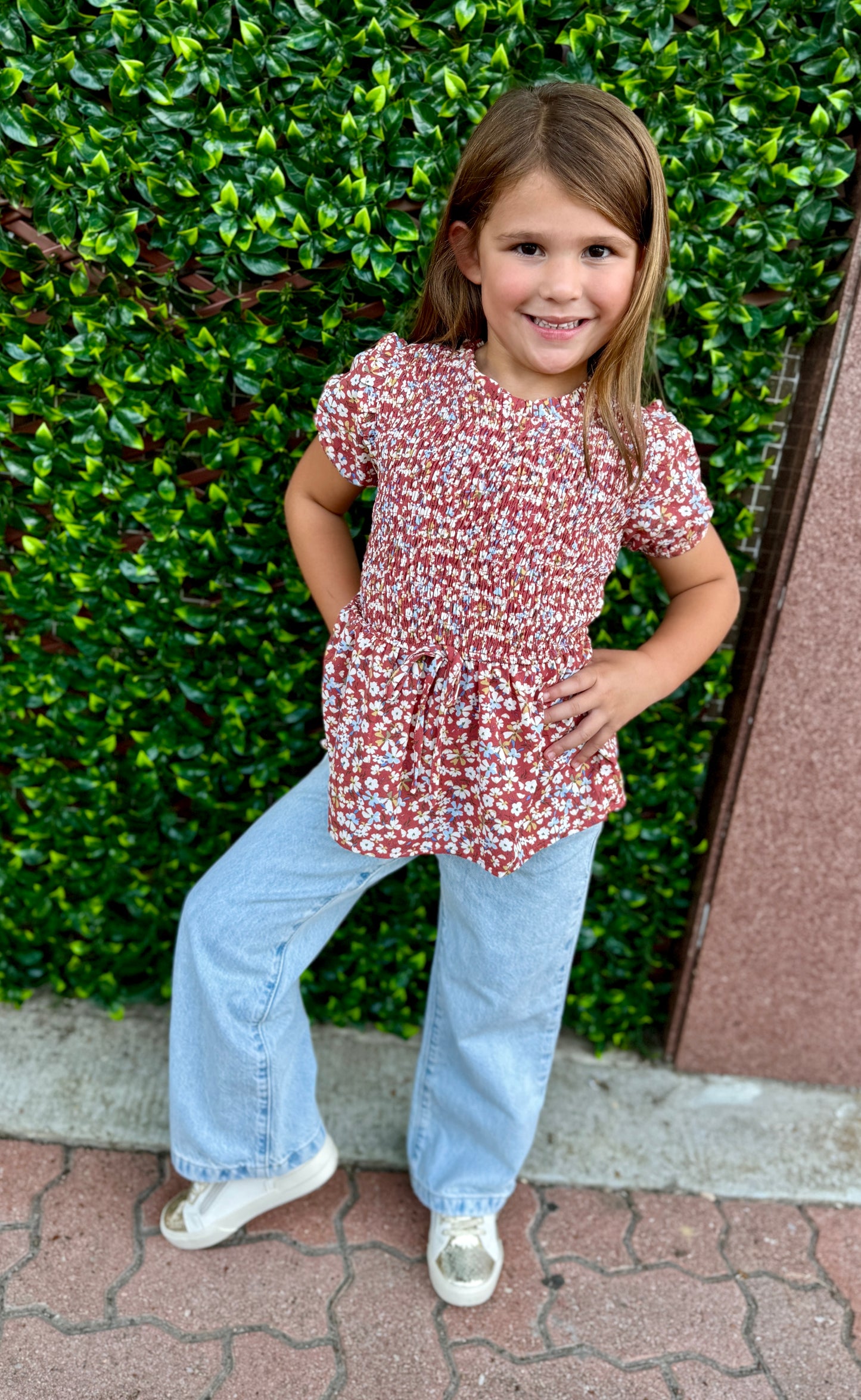 Girls Rust Smocked Top