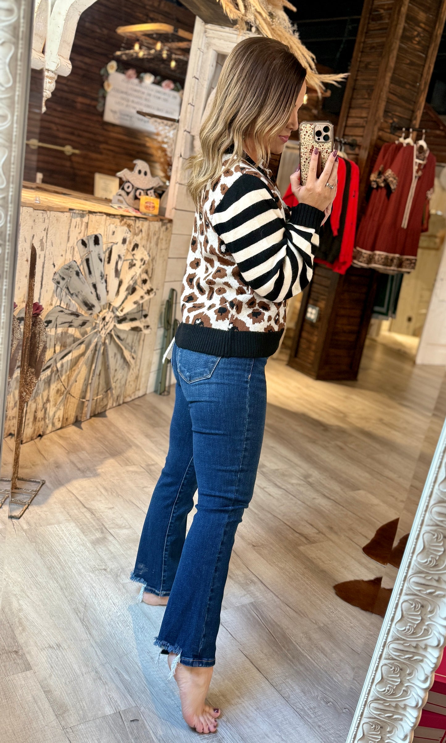 Leopard Black Striped Sweater