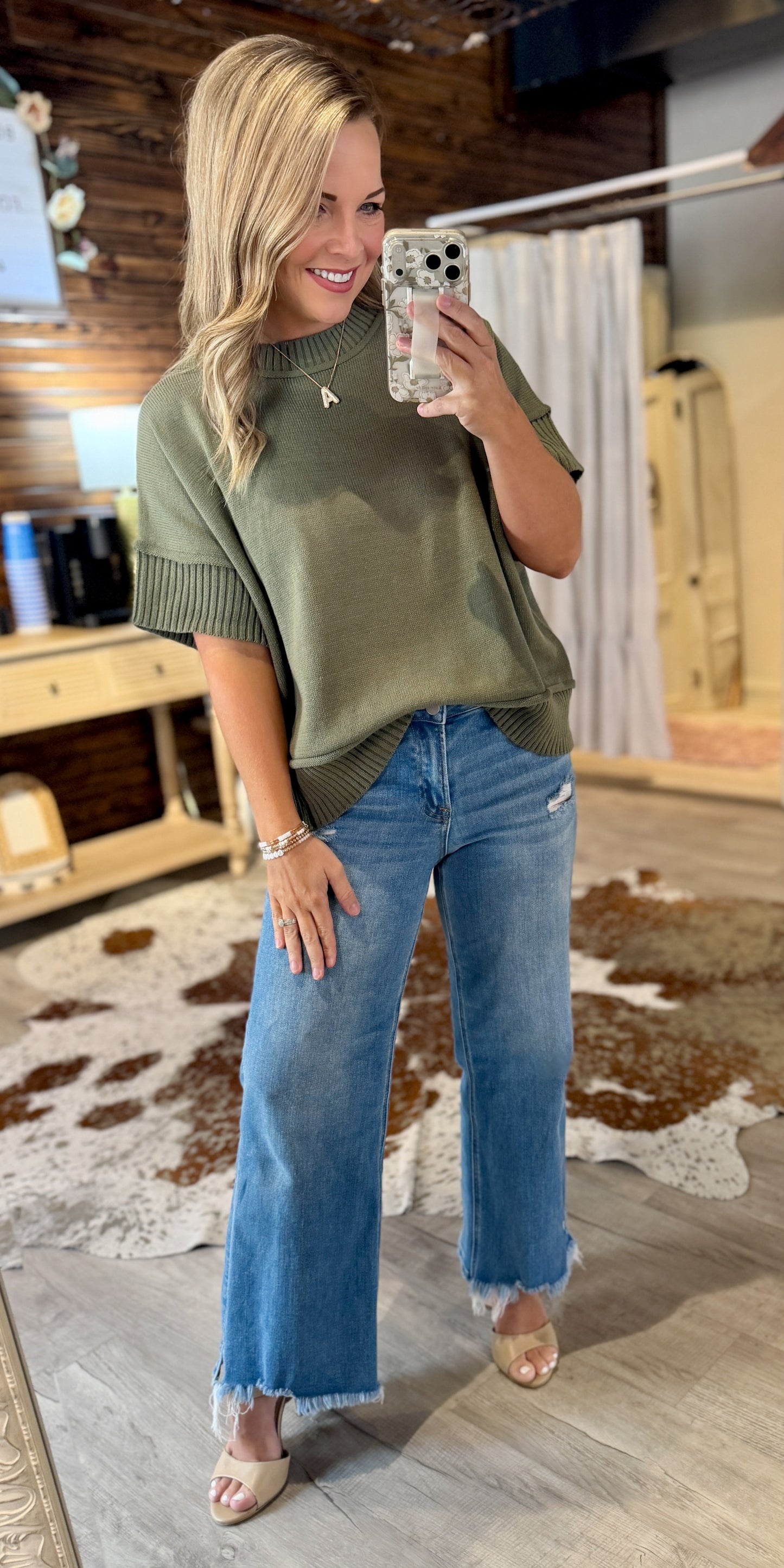 Olive Knit Sweater Top