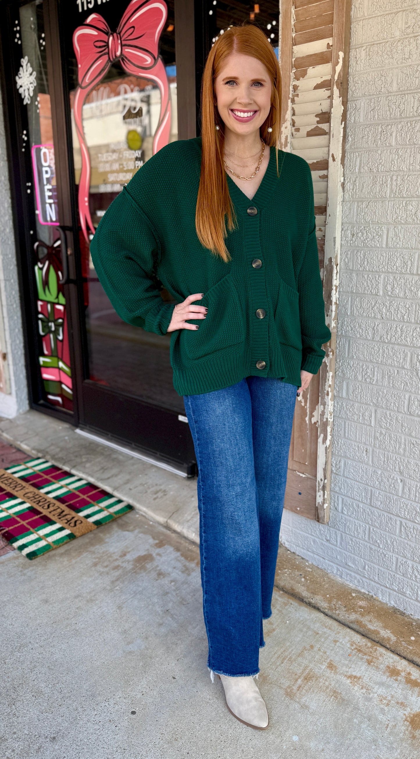 Dark Green Buttoned Cardigan