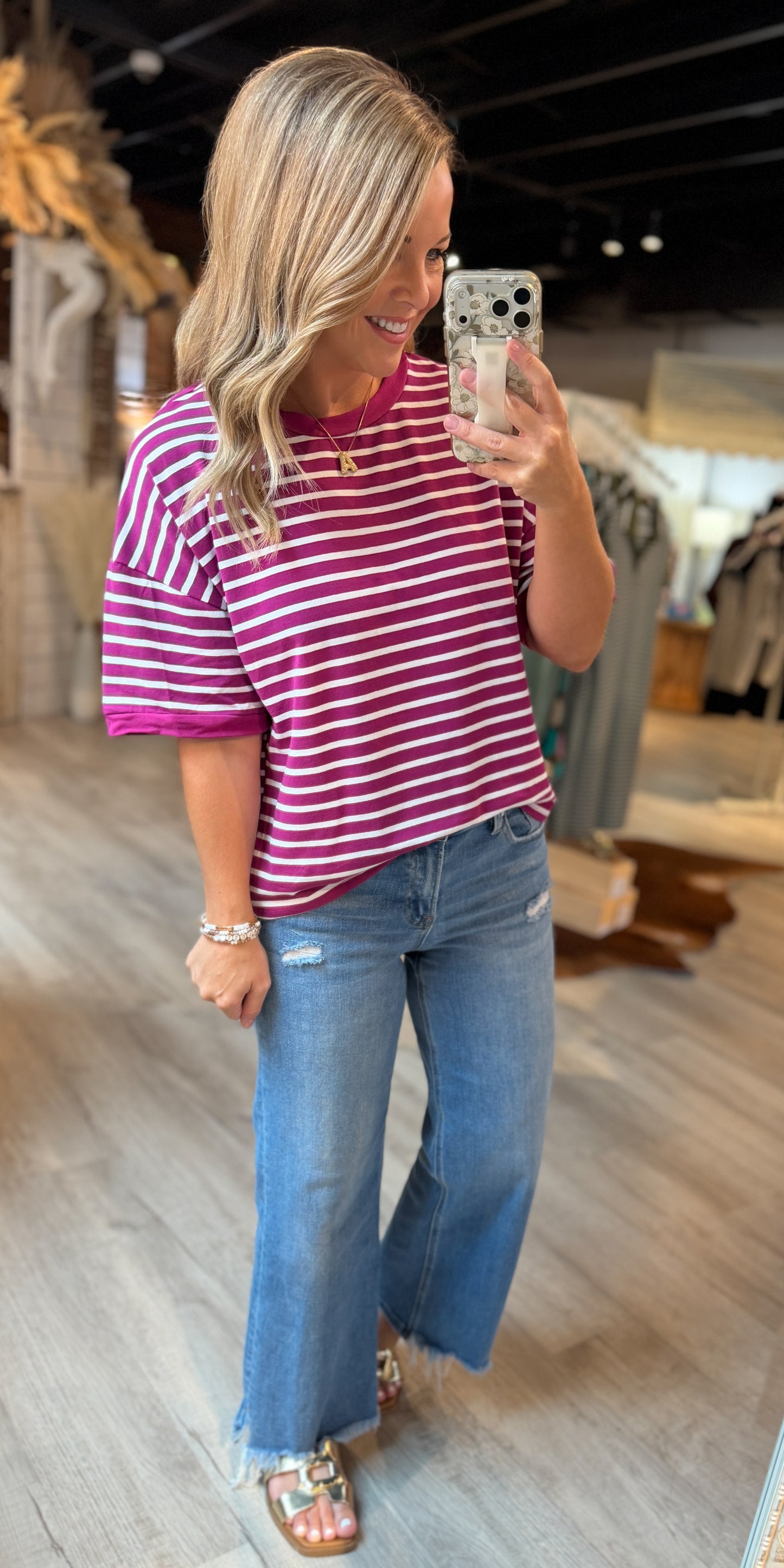 Magenta/Ivory Striped Top
