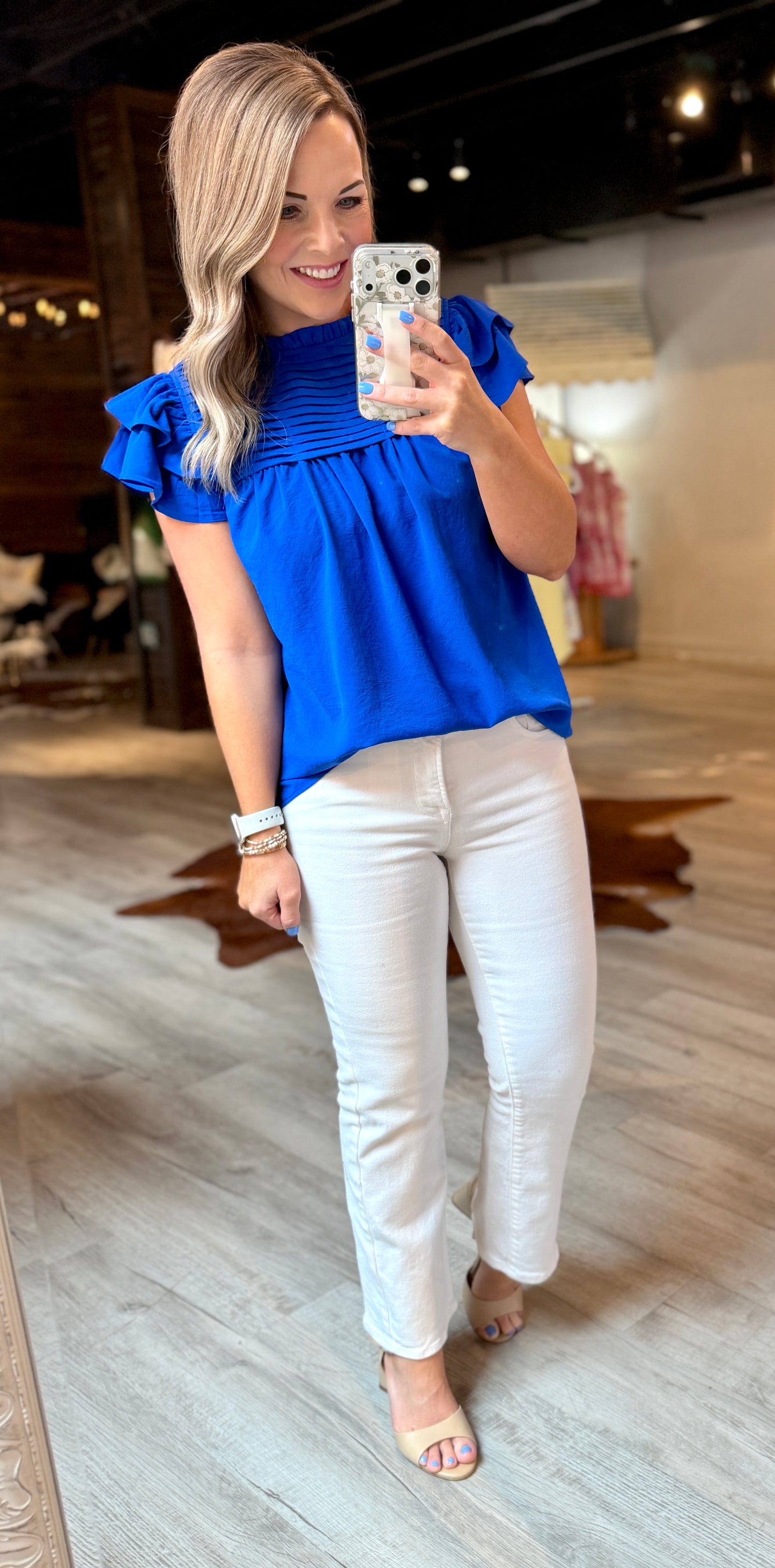 Royal Blue Pleated Dressy Top