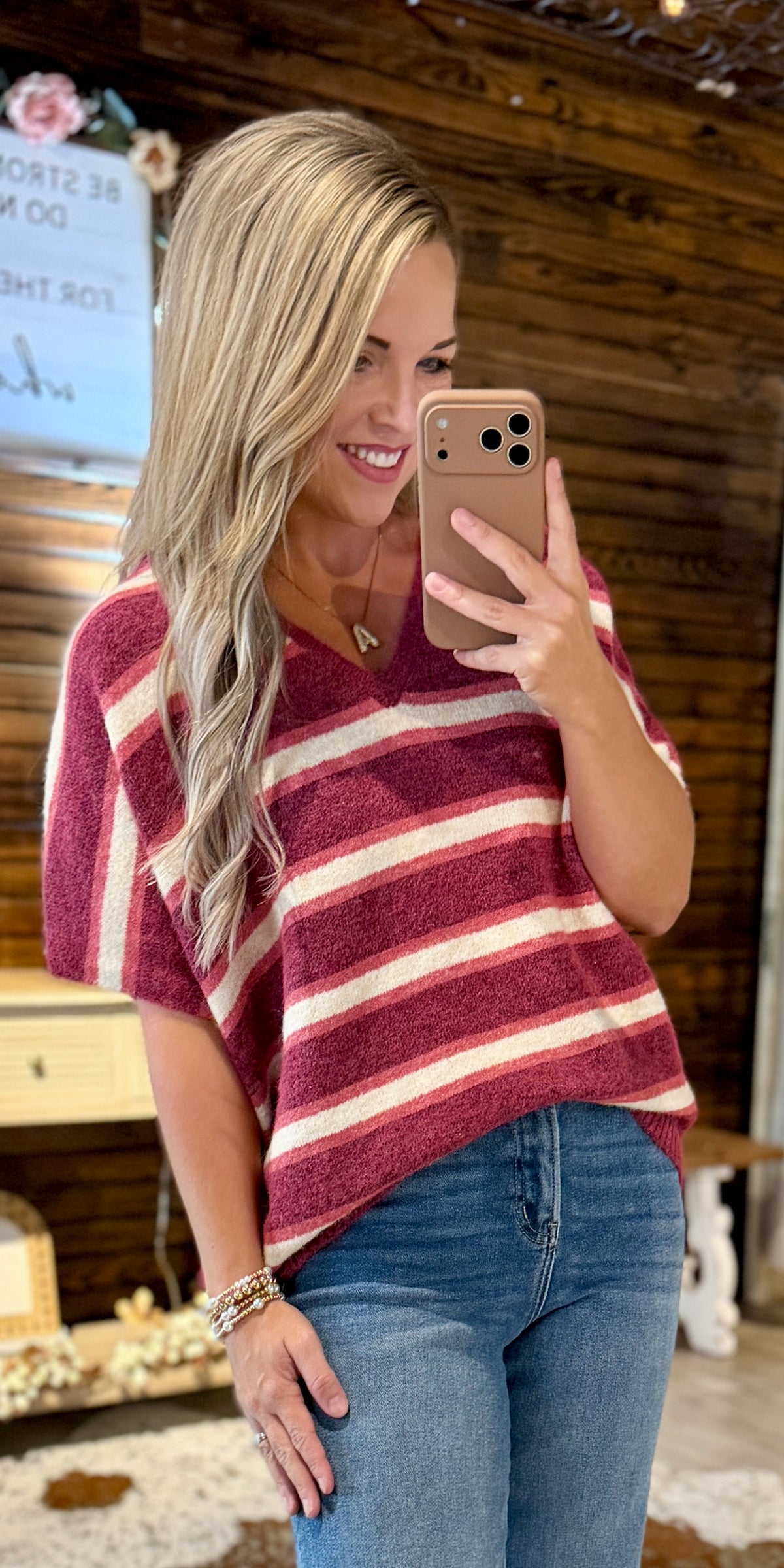 Plum Striped V-Neck Sweater