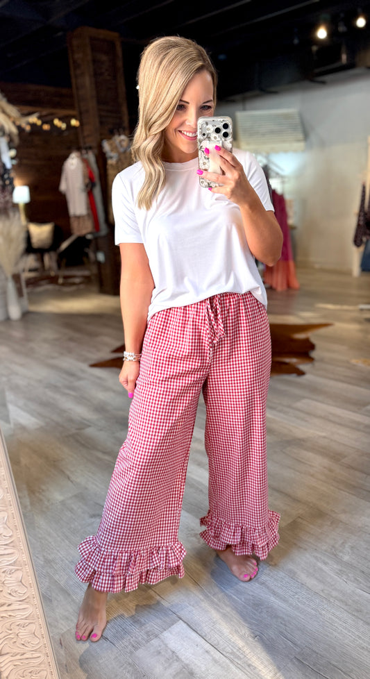 Red Gingham Ruffle Pants