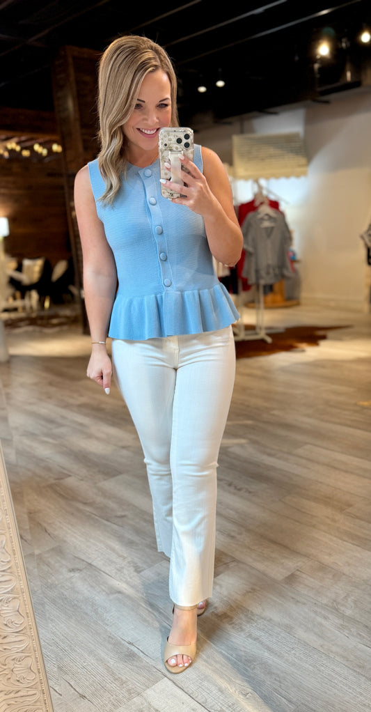 Blue Dressy Ruffle Sleeveless Top