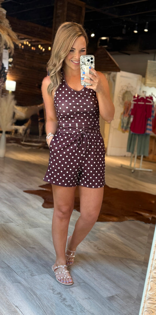 Brown Polka Dot Halter Set