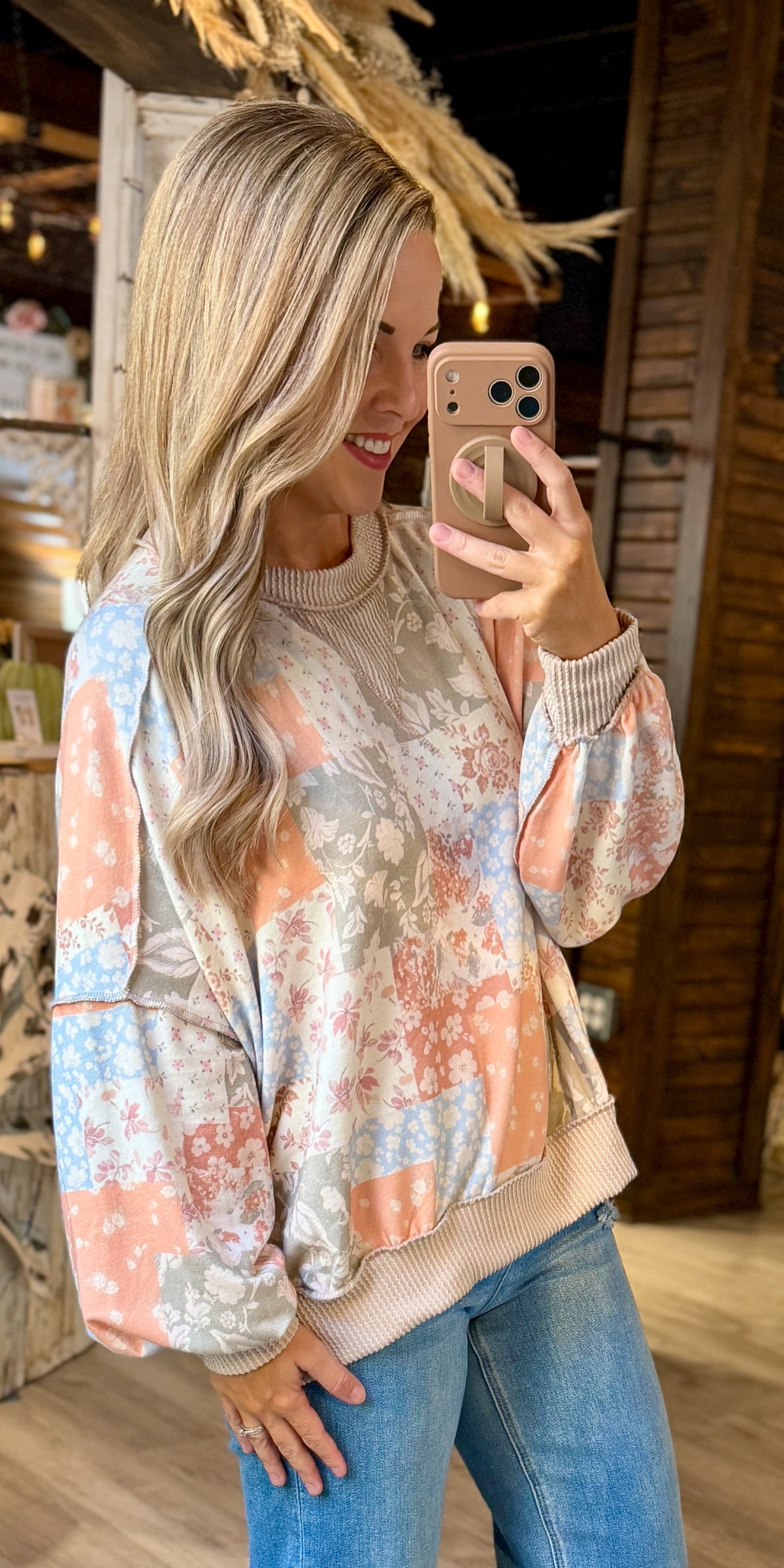 Floral Taupe/Rust/Sage Top