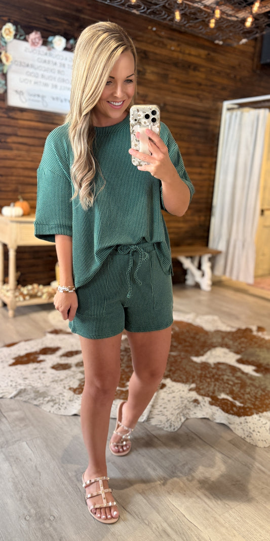Hunter Green Ribbed Set