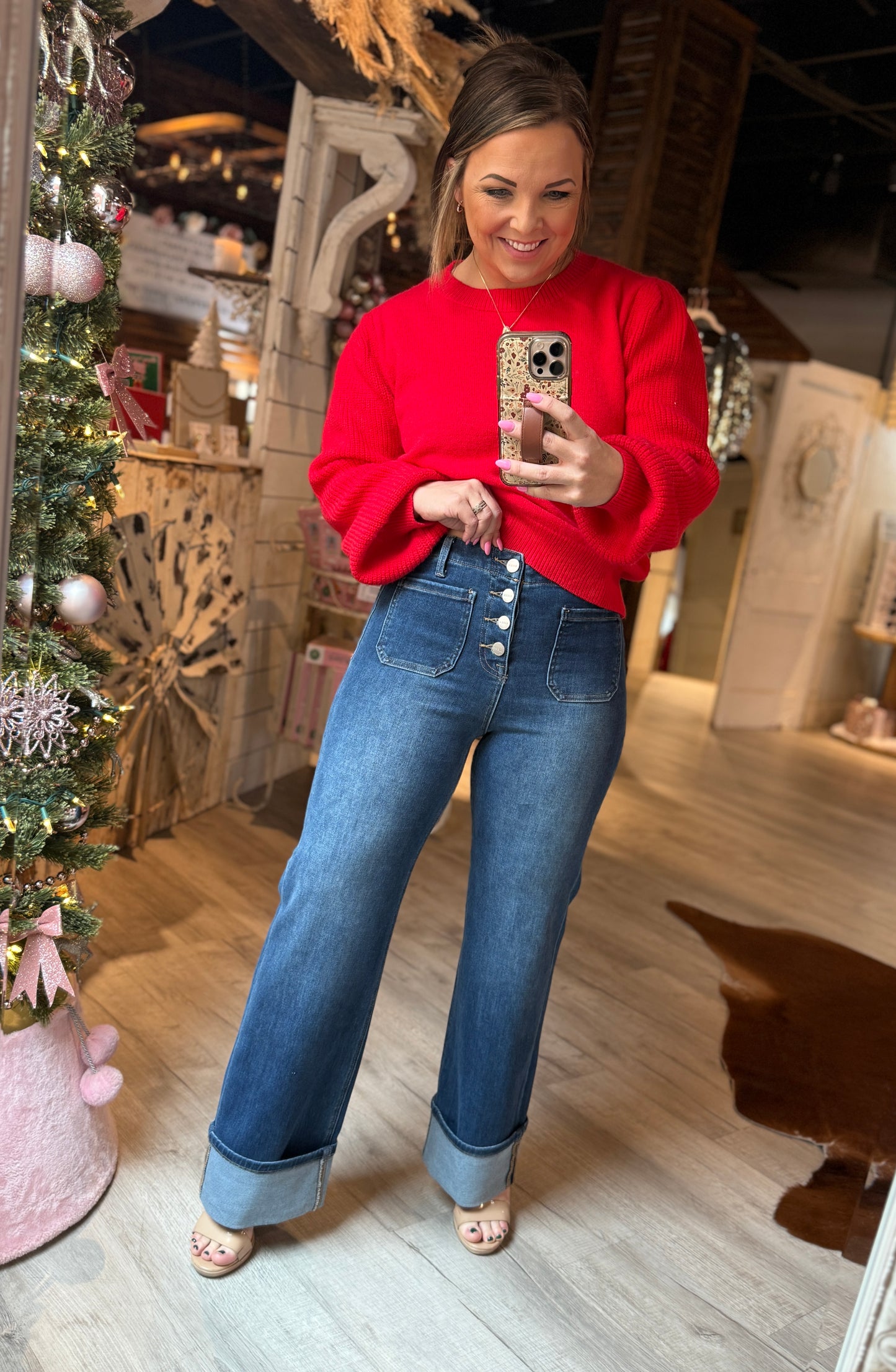 Risen Button Pocket Cuffed Denim