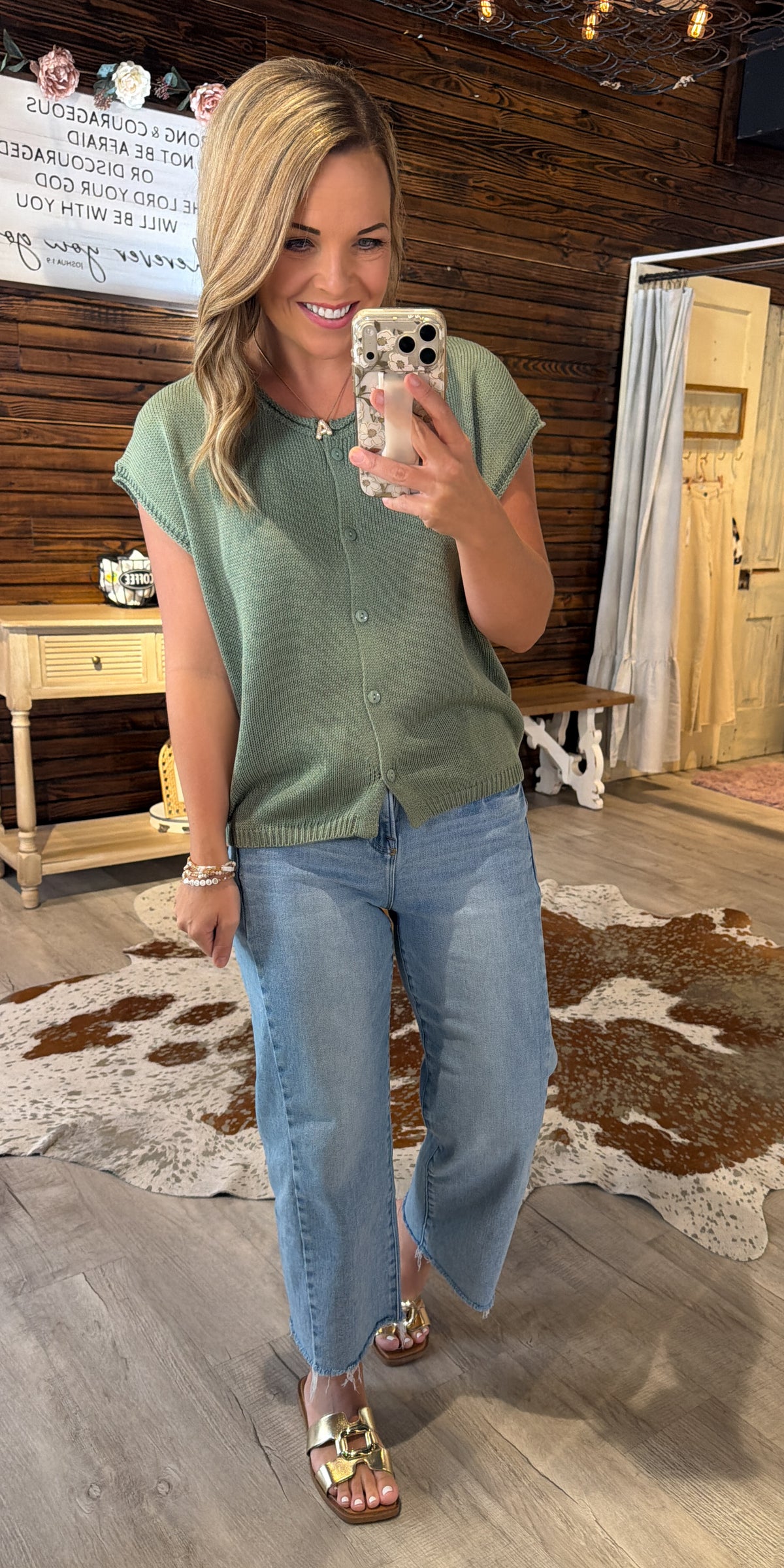 Sage Knit Button Top