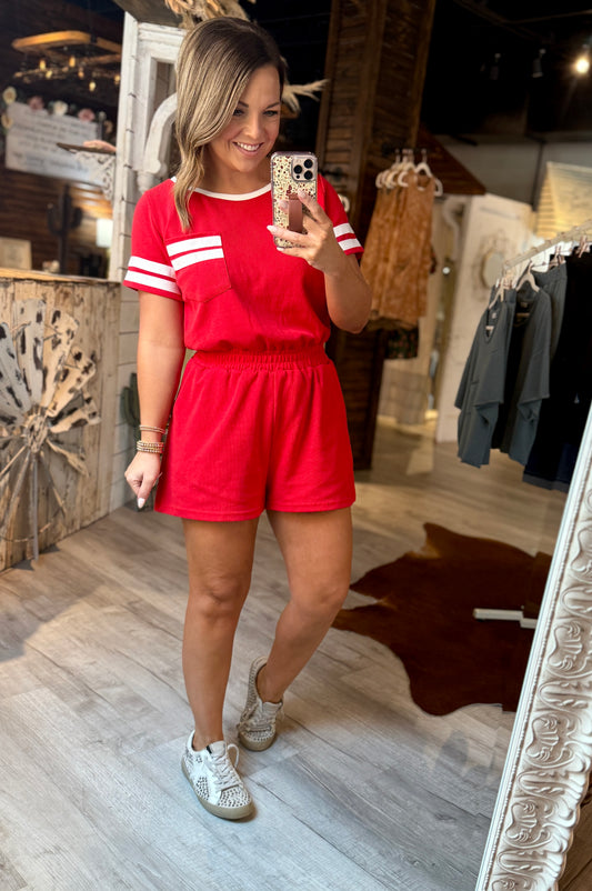 Red Game Day Romper