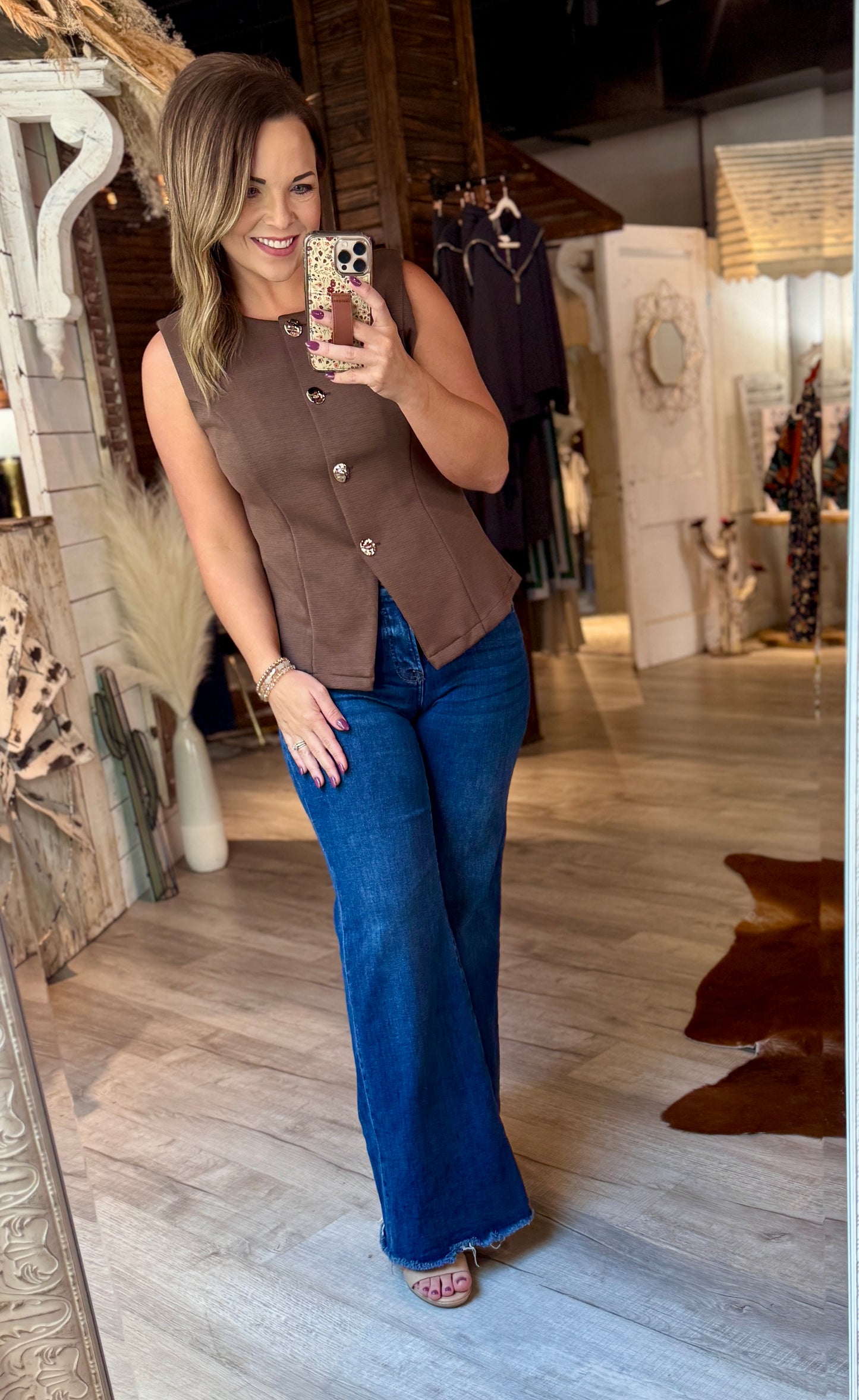 Brown Gold Button Vest