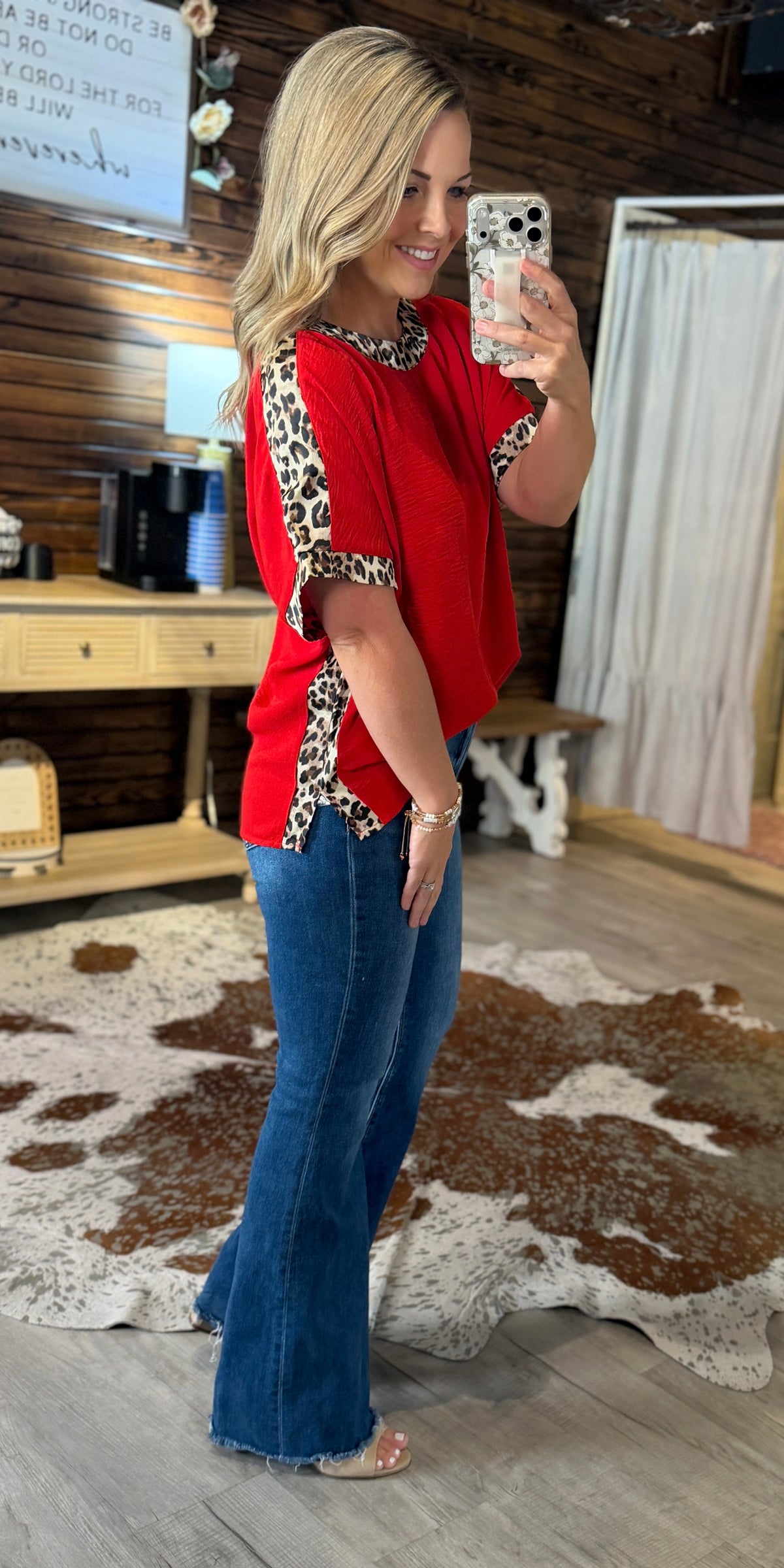 Red Leopard Detail Top